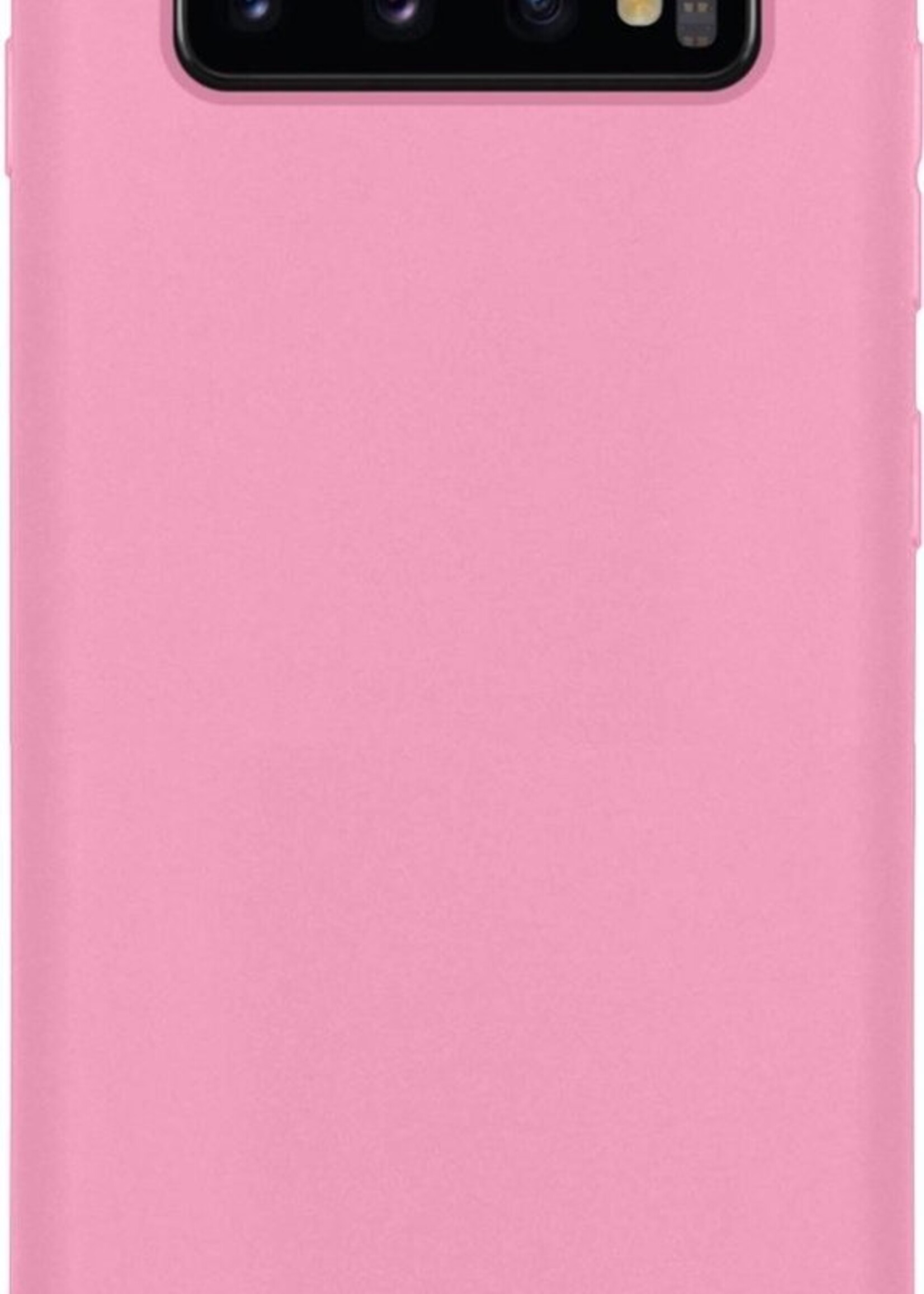 BTH Hoesje Geschikt voor Samsung S10 Hoesje Siliconen Case Hoes Met 2x Screenprotector - Hoes Geschikt voor Samsung Galaxy S10 Hoes Cover Case - Lichtroze