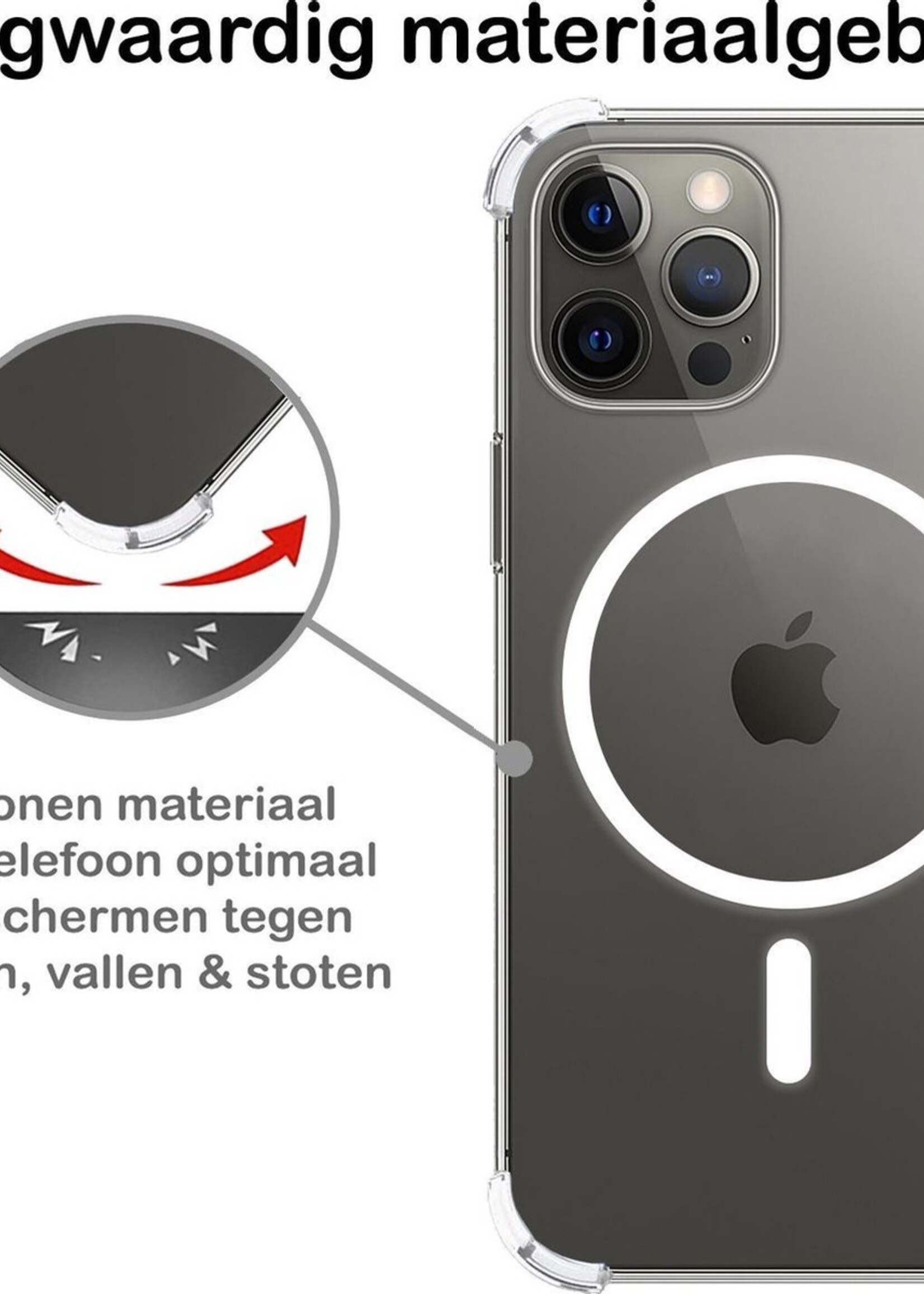 BTH Hoesje Geschikt voor iPhone 12/12 Pro Hoesje Geschikt voor Magsafe Hoesje Shock Proof Cover Met Screenprotector - Hoes Geschikt voor iPhone 12/12 Pro Hoesje Magsafe Case Shockproof - Transparant