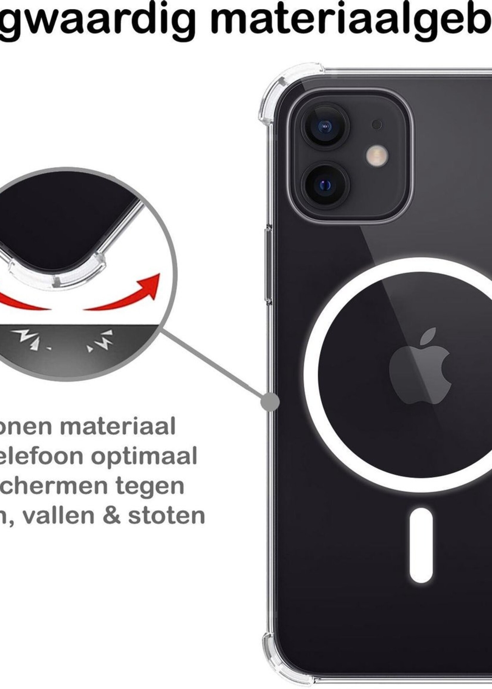 BTH Hoesje Geschikt voor iPhone 12 Hoesje Geschikt voor Magsafe Hoesje Shock Proof Cover Met 2x Screenprotector - Hoes Geschikt voor iPhone 12 Hoesje Magsafe Case Shockproof - Transparant