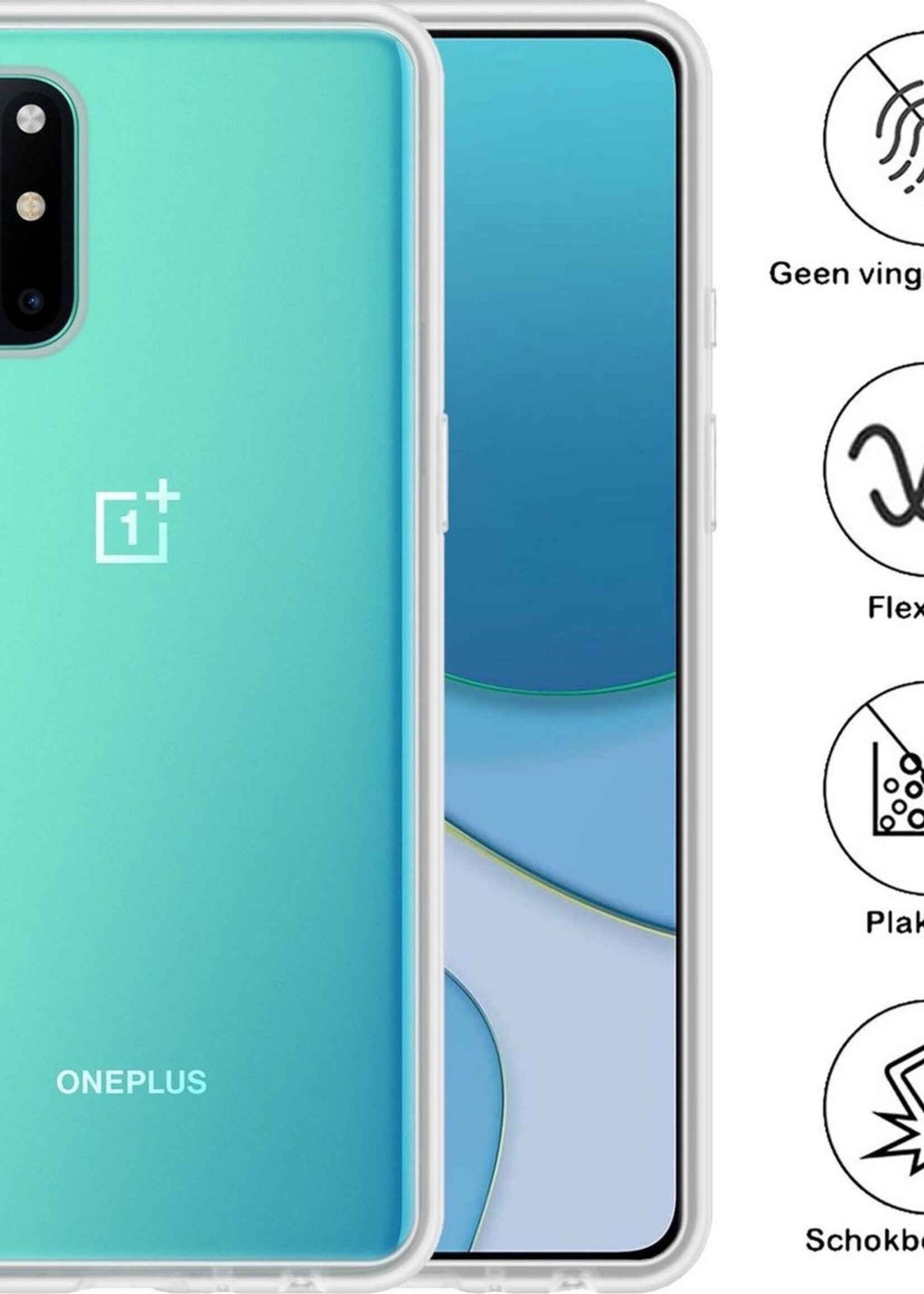 BTH Hoesje Geschikt voor OnePlus 8T Hoesje Siliconen Case Hoes - Hoes Geschikt voor OnePlus 8T Hoes Cover Case - Transparant - 2 PACK