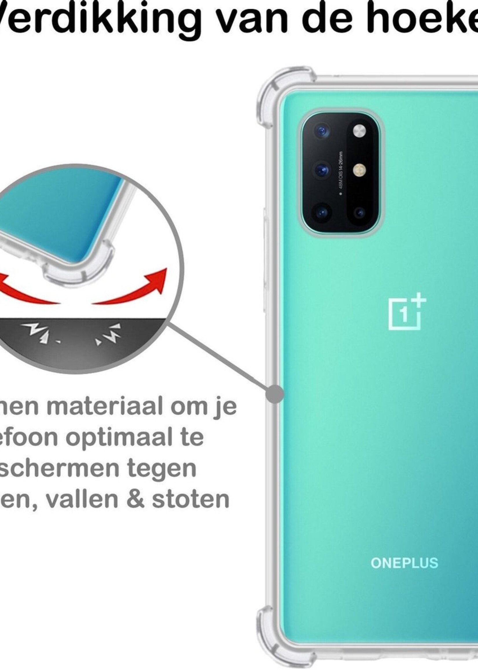BTH Hoesje Geschikt voor OnePlus 8T Hoesje Siliconen Shock Proof Case Hoes - Hoes Geschikt voor OnePlus 8T Hoes Cover Case Shockproof - Transparant - 2 PACK