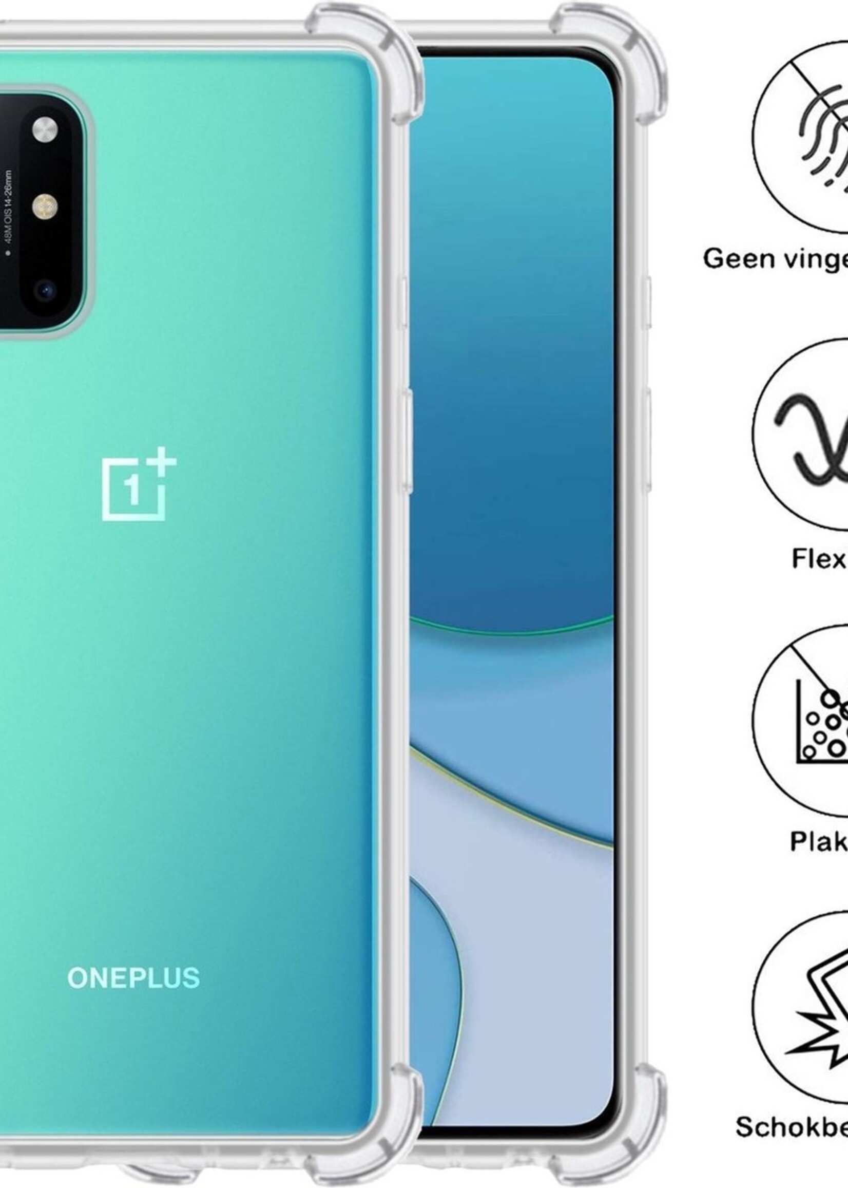 BTH Hoesje Geschikt voor OnePlus 8T Hoesje Siliconen Shock Proof Case Hoes - Hoes Geschikt voor OnePlus 8T Hoes Cover Case Shockproof - Transparant - 2 PACK