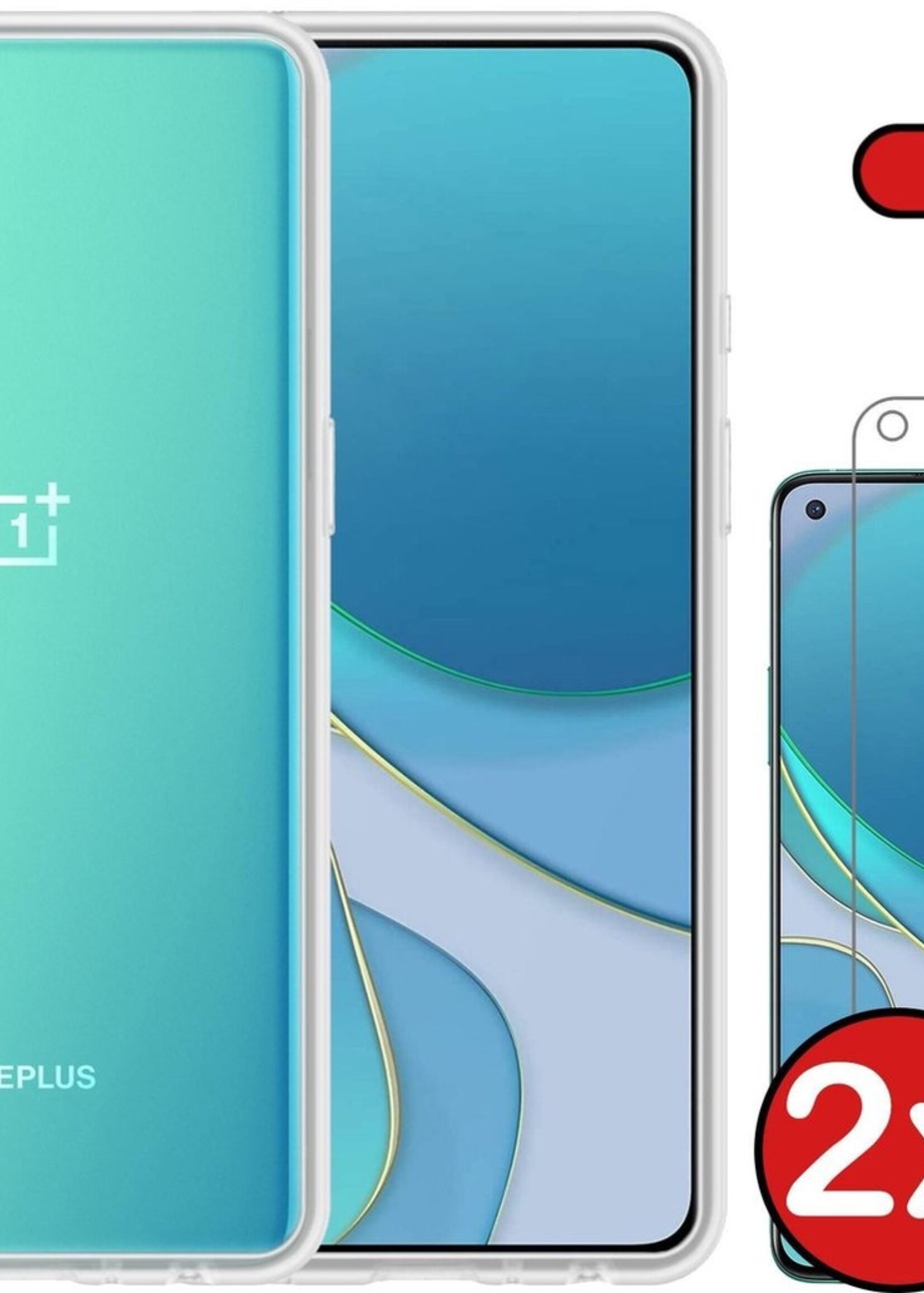 BTH Hoesje Geschikt voor OnePlus 8T Hoesje Siliconen Case Hoes Met 2x Screenprotector - Hoes Geschikt voor OnePlus 8T Hoes Cover Case - Transparant