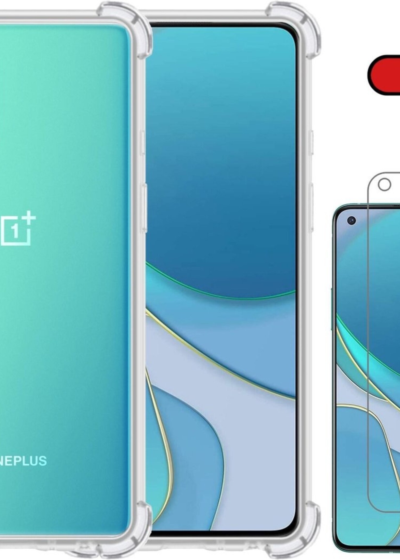 BTH Hoesje Geschikt voor OnePlus 8T Hoesje Siliconen Shock Proof Case Hoes Met Screenprotector - Hoes Geschikt voor OnePlus 8T Hoes Cover Case Shockproof - Transparant