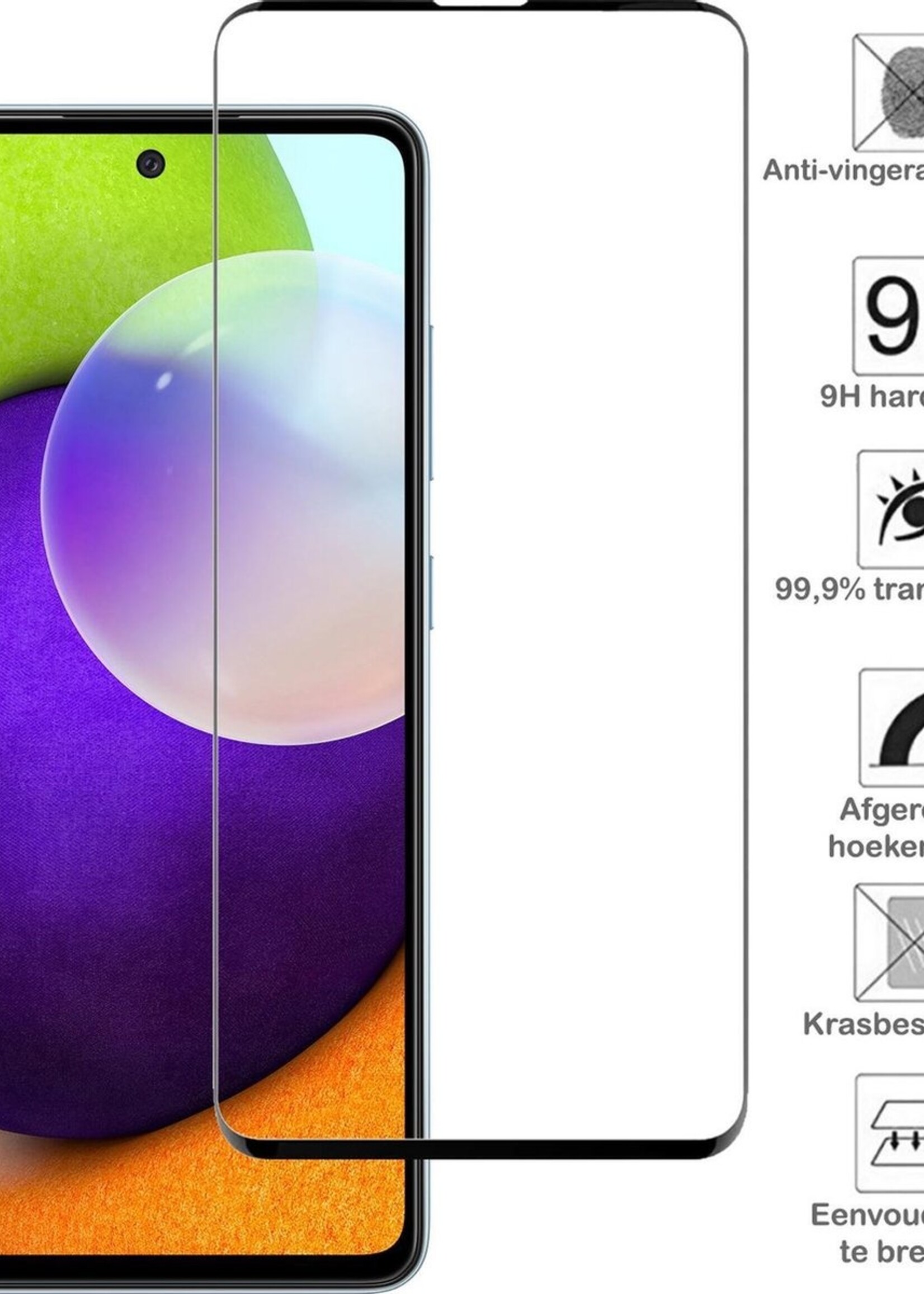 BTH Screenprotector Geschikt voor Samsung A52 Screenprotector Glas Gehard Tempered Glass Full Cover - Screenprotector Geschikt voor Samsung Galaxy A52 Screen Protector Screen Cover - 2 PACK