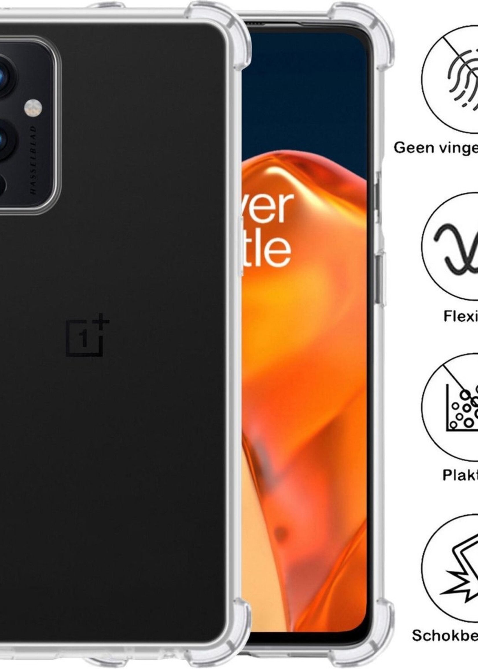 BTH Hoesje Geschikt voor OnePlus 9 Hoesje Siliconen Shock Proof Case Hoes Met Screenprotector - Hoes Geschikt voor OnePlus 9 Hoes Cover Case Shockproof - Transparant
