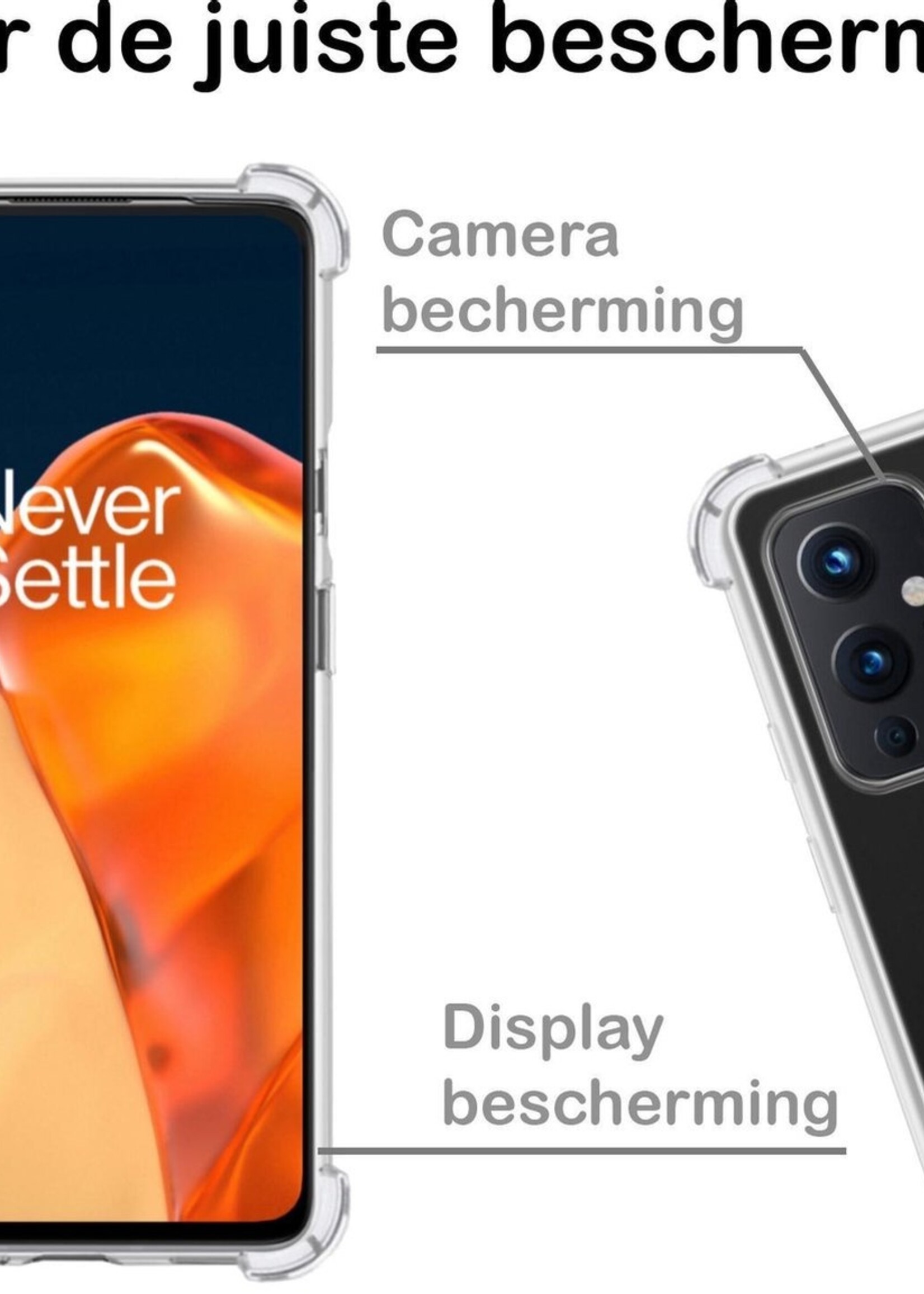 BTH Hoesje Geschikt voor OnePlus 9 Hoesje Siliconen Shock Proof Case Hoes Met 2x Screenprotector - Hoes Geschikt voor OnePlus 9 Hoes Cover Case Shockproof - Transparant