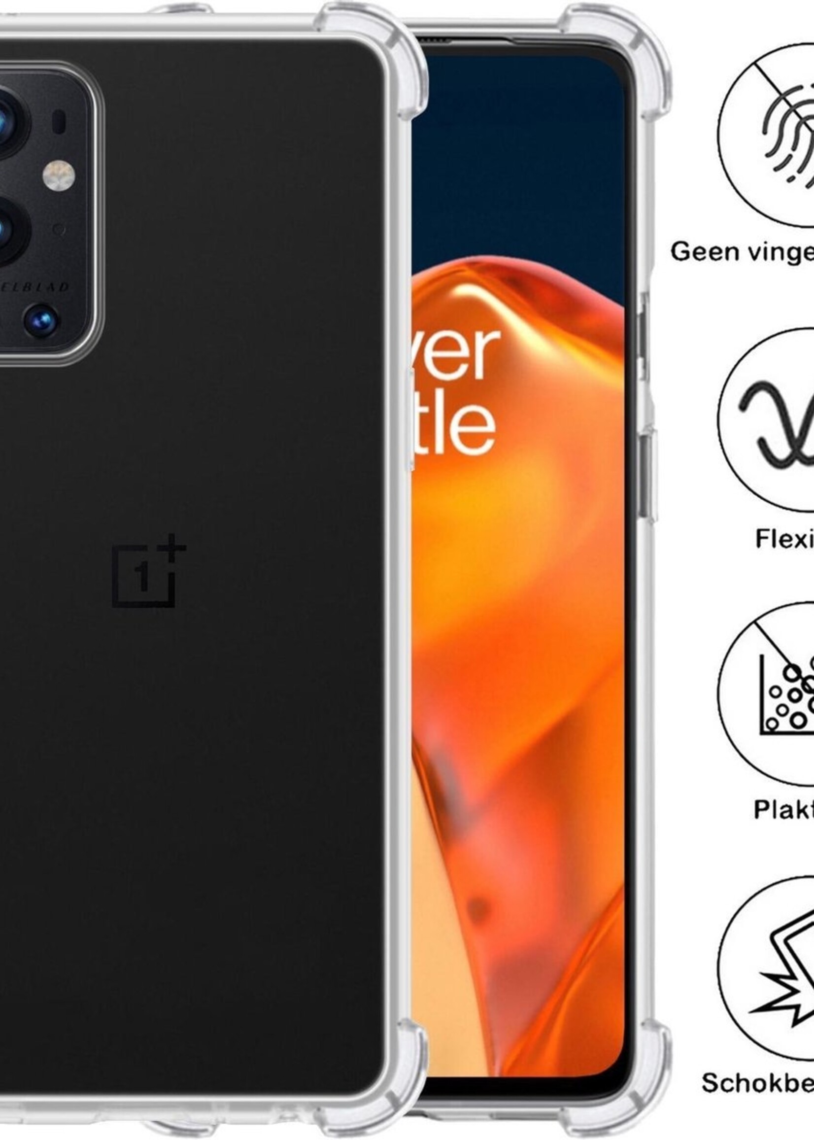 BTH Hoesje Geschikt voor OnePlus 9 Pro Hoesje Siliconen Shock Proof Case Hoes Met 2x Screenprotector - Hoes Geschikt voor OnePlus 9 Pro Hoes Cover Case Shockproof - Transparant
