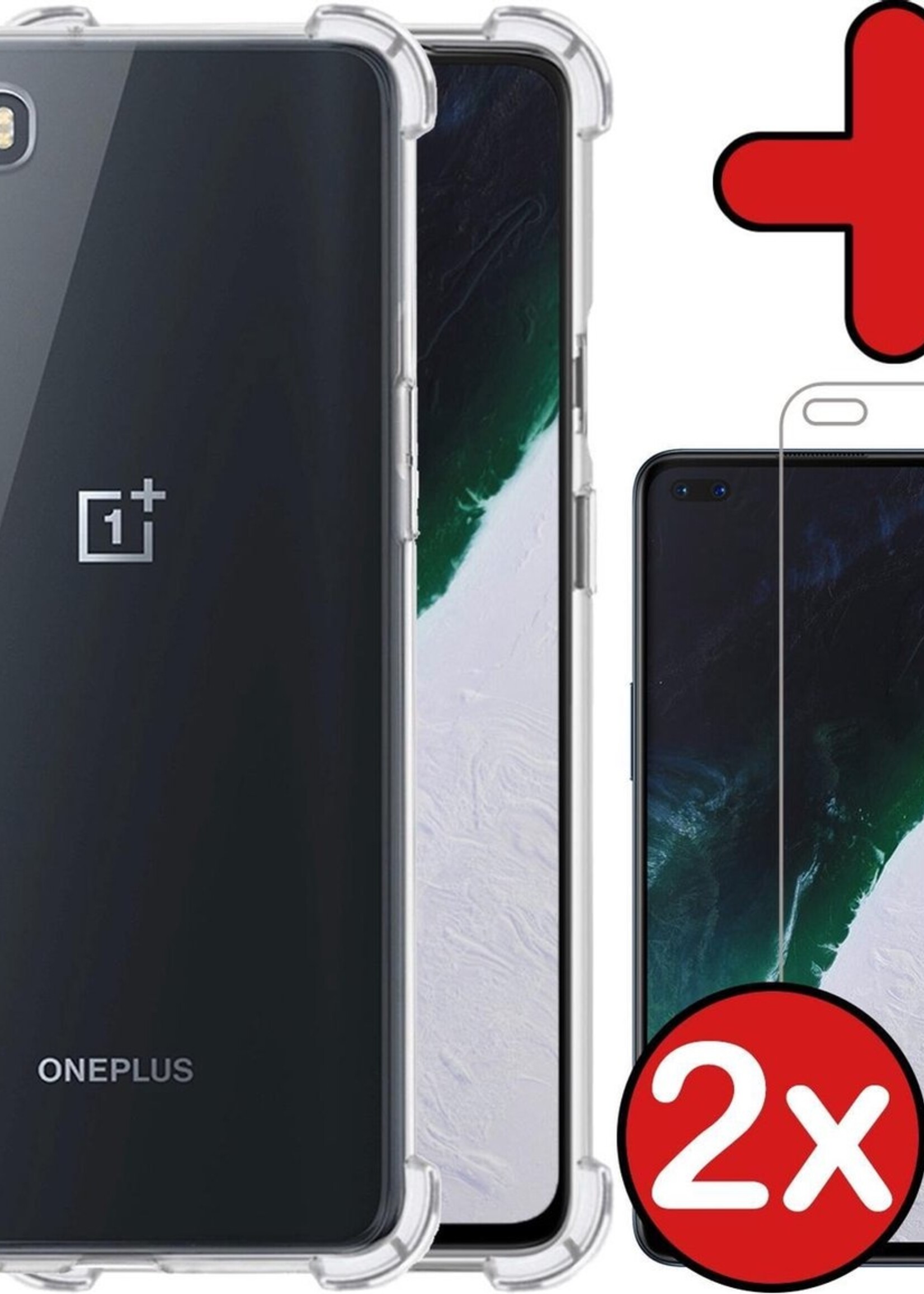 BTH Hoesje Geschikt voor OnePlus Nord Hoesje Siliconen Shock Proof Case Hoes Met 2x Screenprotector - Hoes Geschikt voor OnePlus Nord Hoes Cover Case Shockproof - Transparant