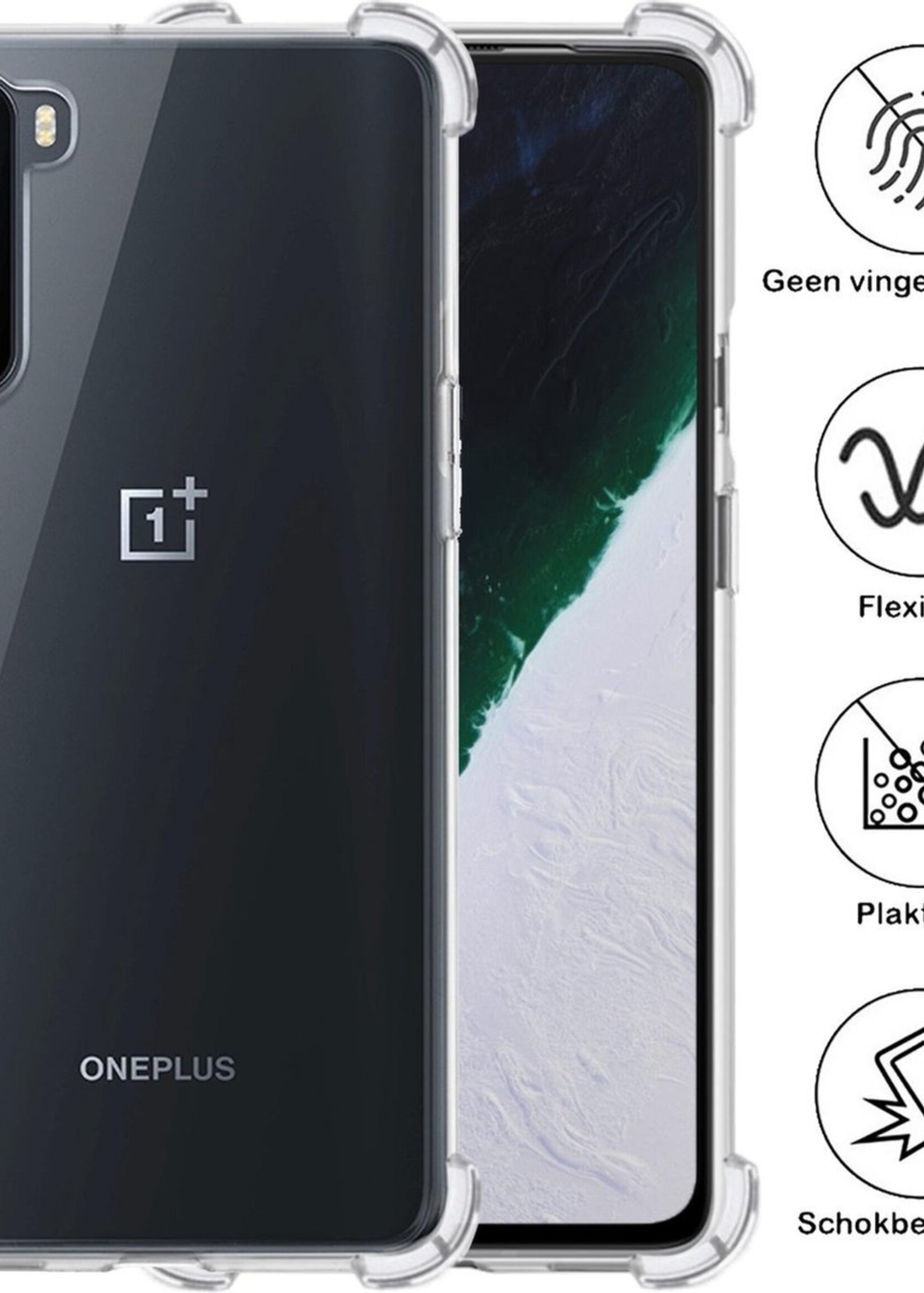BTH Hoesje Geschikt voor OnePlus Nord Hoesje Siliconen Shock Proof Case Hoes Met 2x Screenprotector - Hoes Geschikt voor OnePlus Nord Hoes Cover Case Shockproof - Transparant