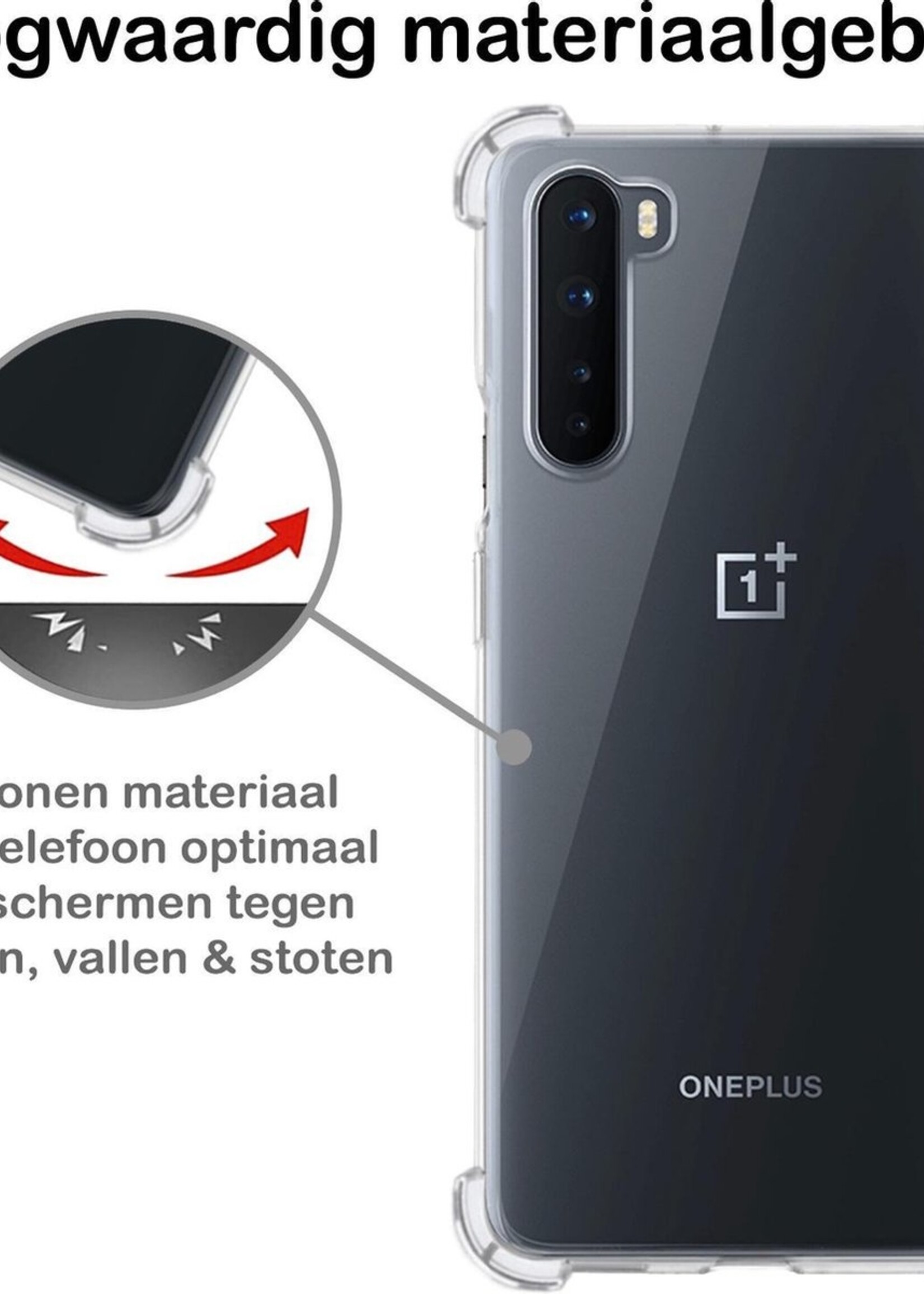 BTH Hoesje Geschikt voor OnePlus Nord Hoesje Siliconen Shock Proof Case Hoes Met 2x Screenprotector - Hoes Geschikt voor OnePlus Nord Hoes Cover Case Shockproof - Transparant