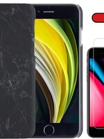 BTH BTH iPhone SE 2020 hoesje marmer met screenprotector - Zwart