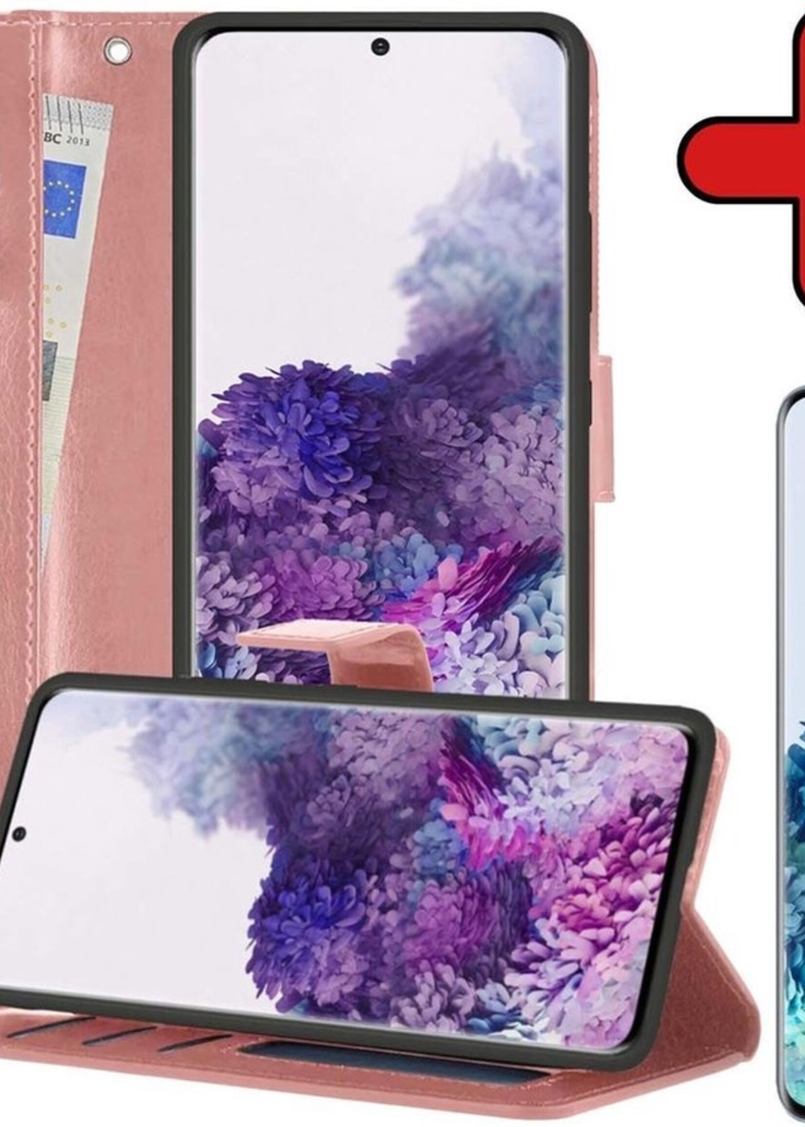 BTH Hoesje Geschikt voor Samsung S20 Hoesje Book Case Hoes Portemonnee Cover Walletcase Met Screenprotector - Hoes Geschikt voor Samsung Galaxy S20 Hoes Bookcase Hoesje - Rosé goud