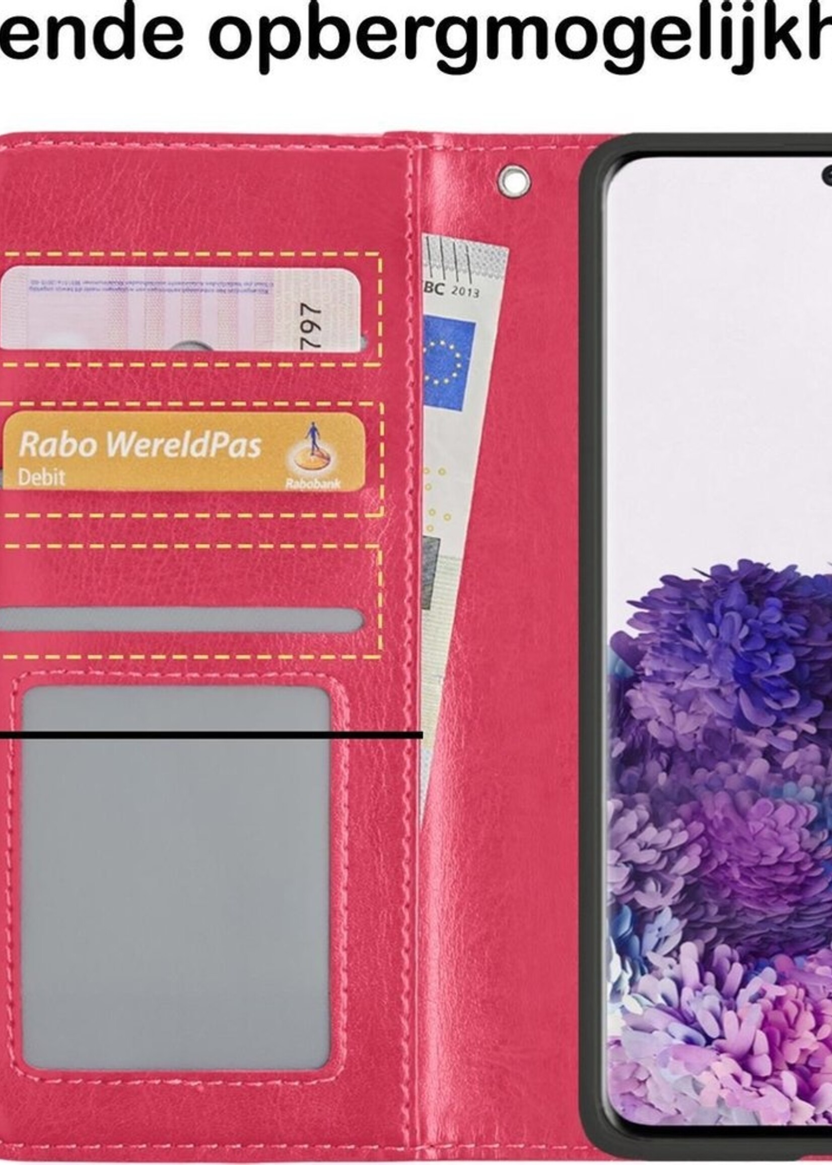 BTH Hoesje Geschikt voor Samsung S20 Hoesje Book Case Hoes Portemonnee Cover Walletcase Met Screenprotector - Hoes Geschikt voor Samsung Galaxy S20 Hoes Bookcase Hoesje - Donkerroze