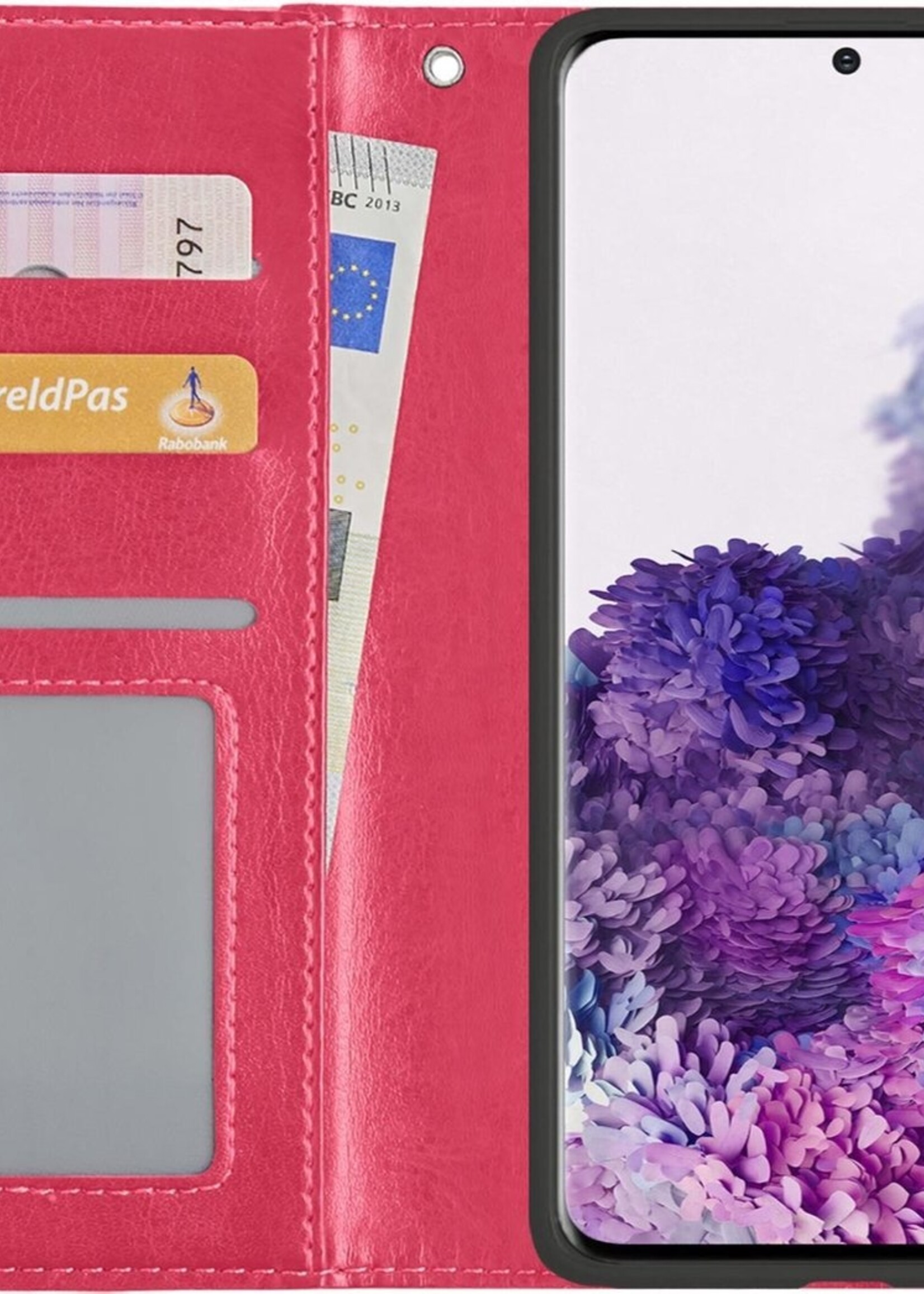 BTH Hoesje Geschikt voor Samsung S20 Hoesje Book Case Hoes Portemonnee Cover Walletcase Met Screenprotector - Hoes Geschikt voor Samsung Galaxy S20 Hoes Bookcase Hoesje - Donkerroze