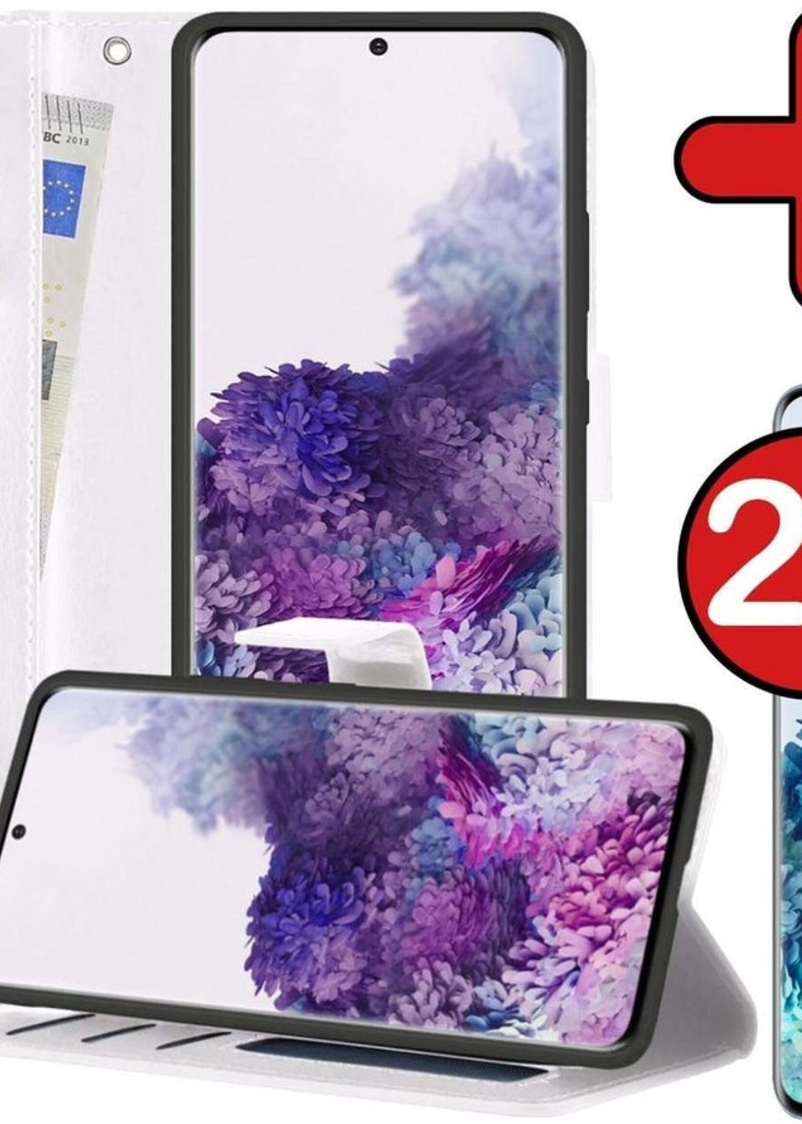 BTH Hoesje Geschikt voor Samsung S20 Hoesje Book Case Hoes Portemonnee Cover Walletcase Met 2x Screenprotector - Hoes Geschikt voor Samsung Galaxy S20 Hoes Bookcase Hoesje - Wit