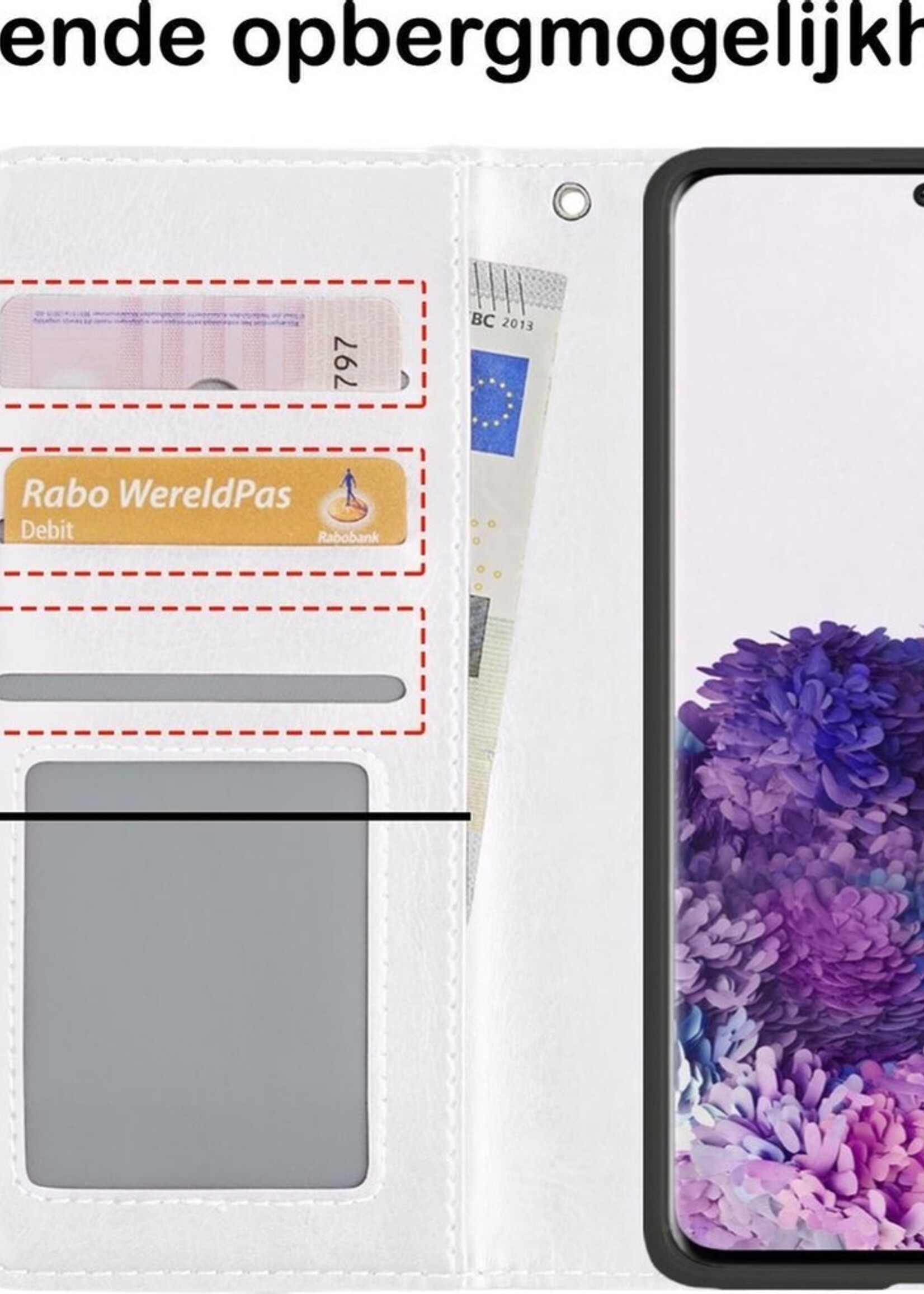 BTH Hoesje Geschikt voor Samsung S20 Hoesje Book Case Hoes Portemonnee Cover Walletcase Met 2x Screenprotector - Hoes Geschikt voor Samsung Galaxy S20 Hoes Bookcase Hoesje - Wit