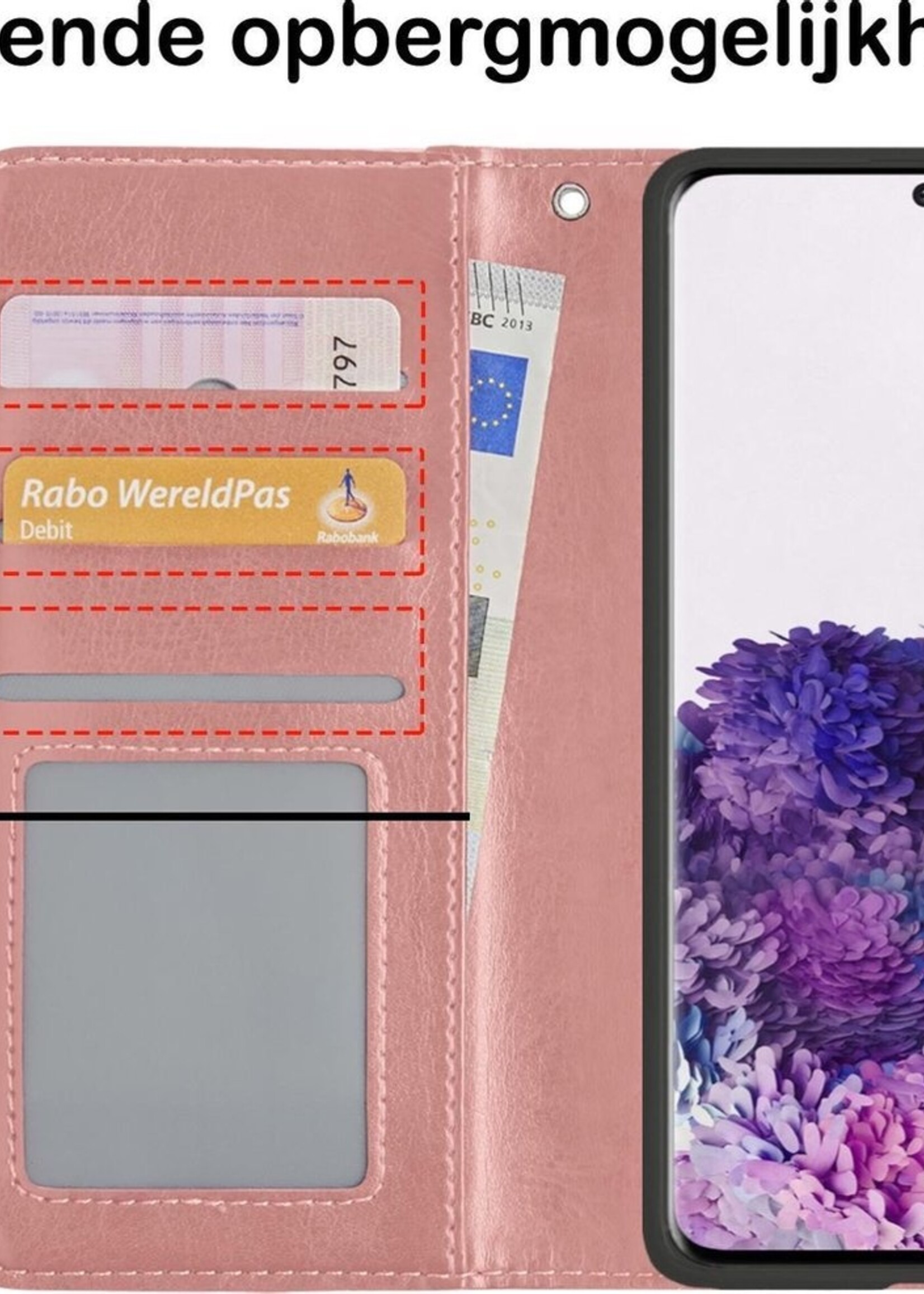 BTH Hoesje Geschikt voor Samsung S20 Hoesje Book Case Hoes Portemonnee Cover Walletcase Met 2x Screenprotector - Hoes Geschikt voor Samsung Galaxy S20 Hoes Bookcase Hoesje - Rosé goud