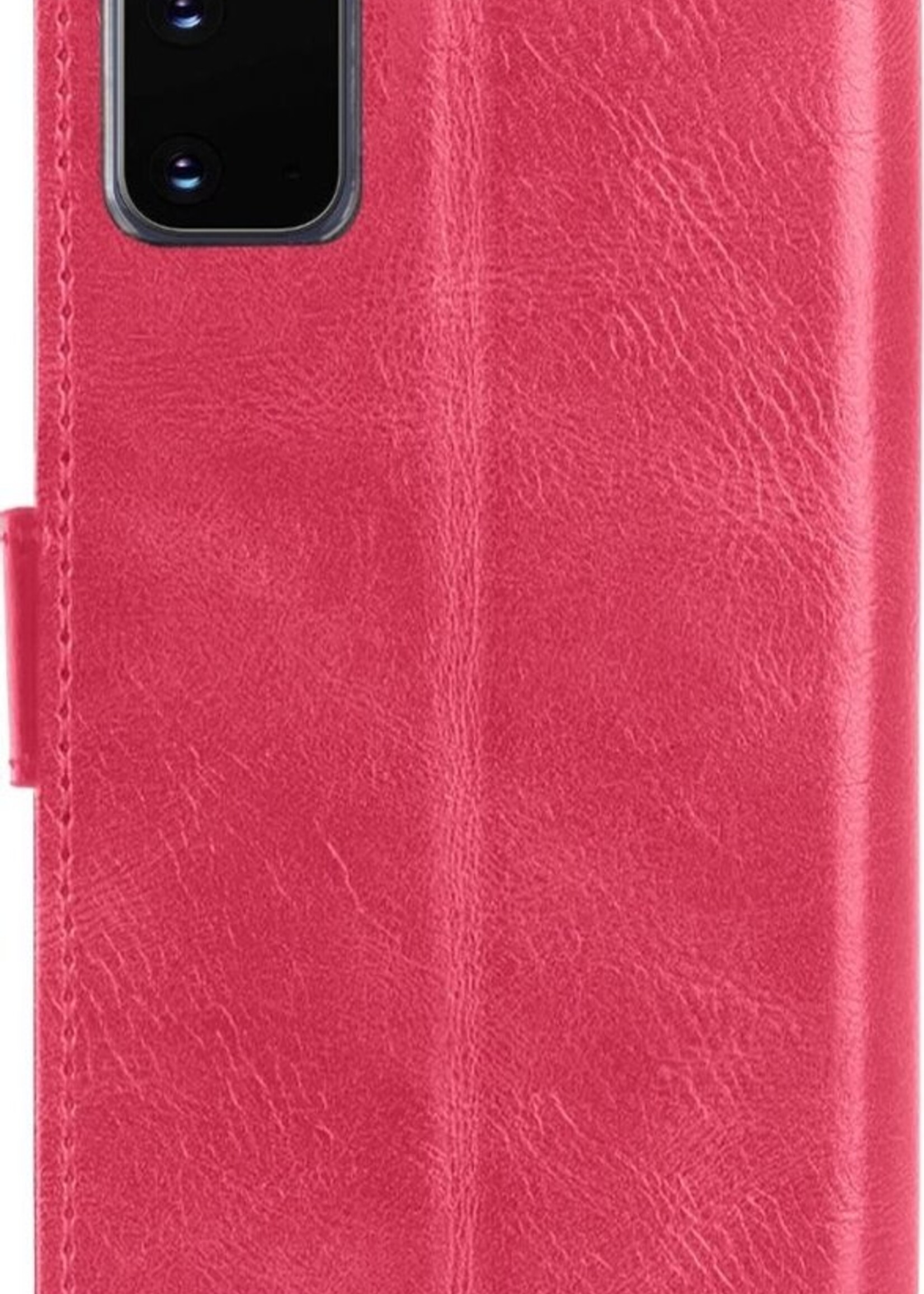 BTH Hoesje Geschikt voor Samsung S20 Hoesje Book Case Hoes Portemonnee Cover Walletcase Met 2x Screenprotector - Hoes Geschikt voor Samsung Galaxy S20 Hoes Bookcase Hoesje - Donkerroze