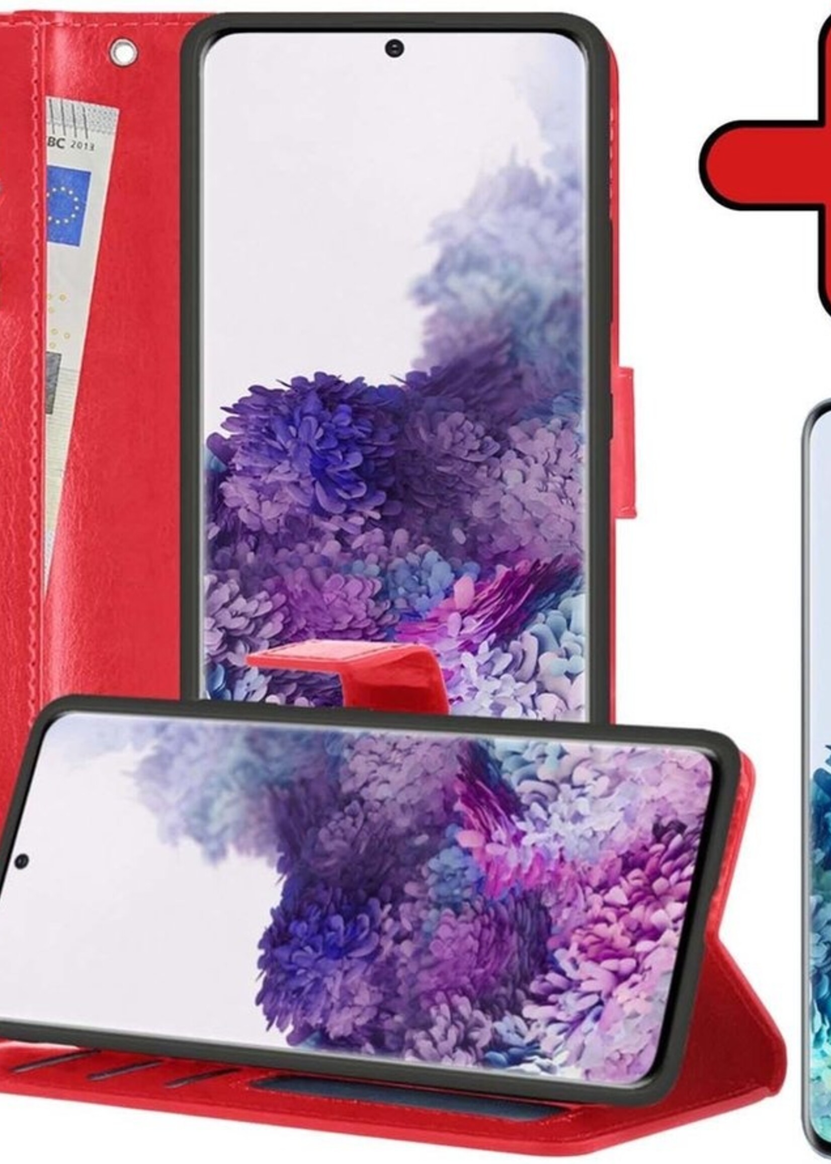 BTH Hoesje Geschikt voor Samsung S20 Plus Hoesje Book Case Hoes Portemonnee Cover Walletcase Met Screenprotector - Hoes Geschikt voor Samsung Galaxy S20 Plus Hoes Bookcase Hoesje - Rood