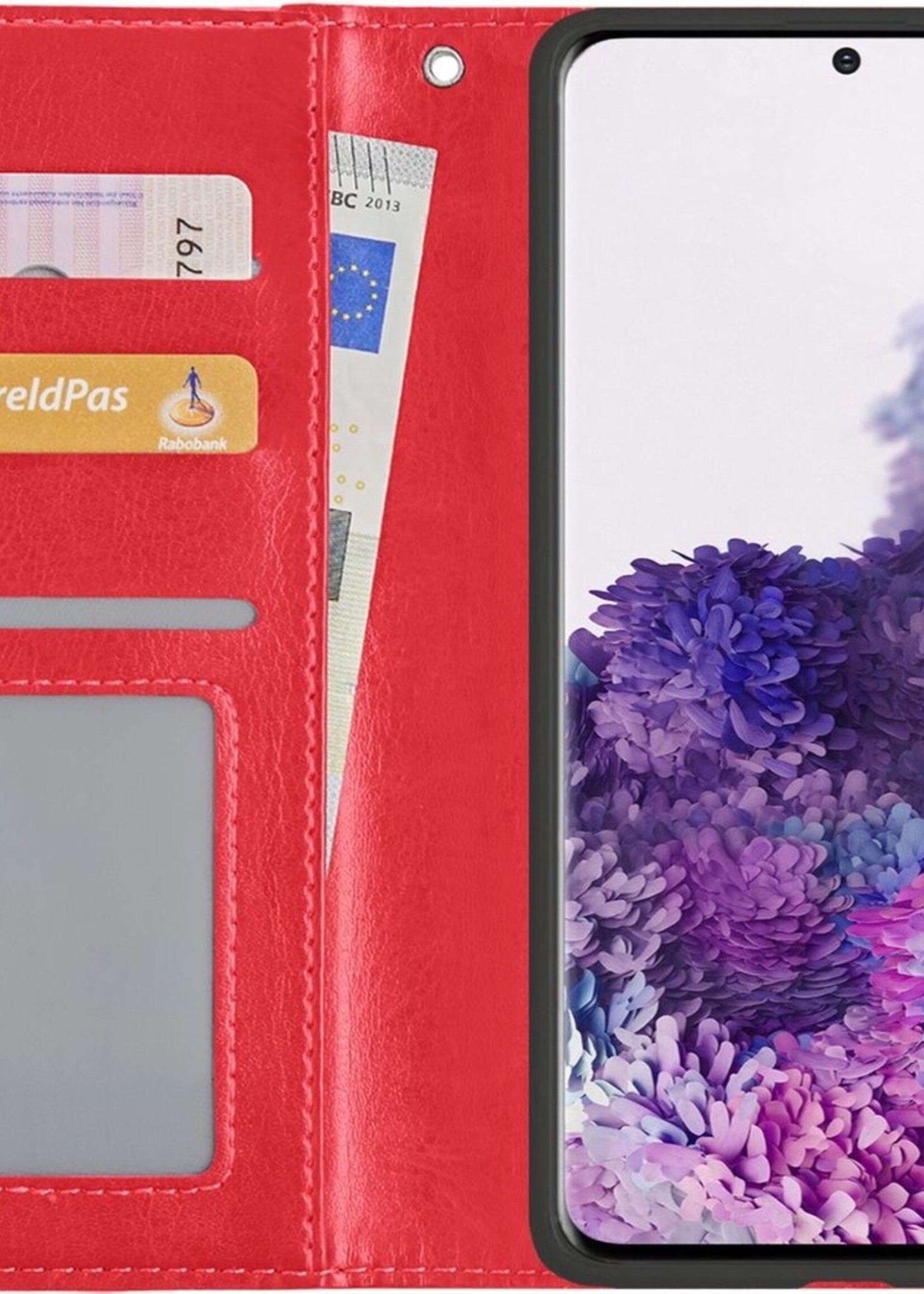 BTH Hoesje Geschikt voor Samsung S20 Plus Hoesje Book Case Hoes Portemonnee Cover Walletcase Met Screenprotector - Hoes Geschikt voor Samsung Galaxy S20 Plus Hoes Bookcase Hoesje - Rood