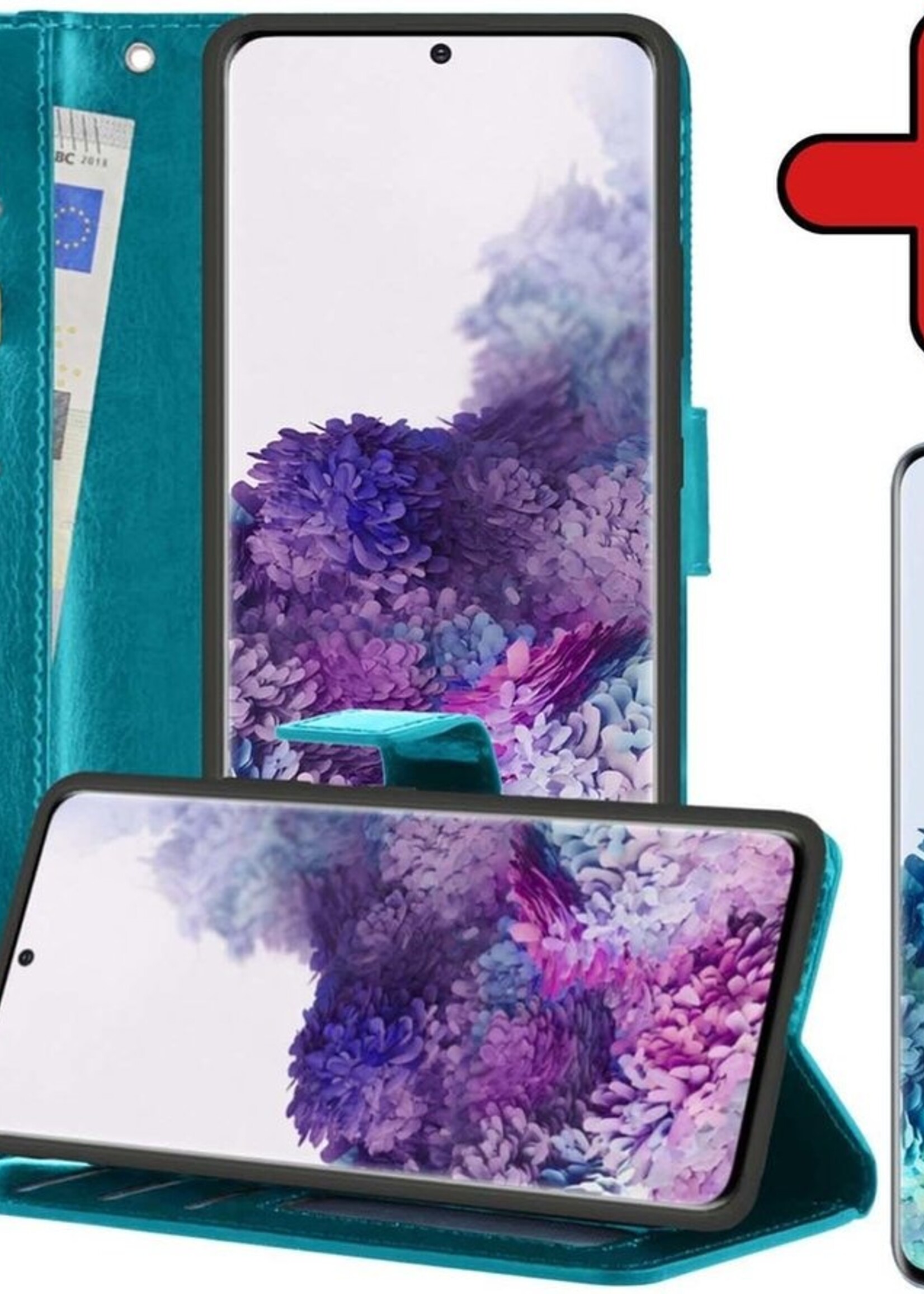 BTH Hoesje Geschikt voor Samsung S20 Plus Hoesje Book Case Hoes Portemonnee Cover Walletcase Met Screenprotector - Hoes Geschikt voor Samsung Galaxy S20 Plus Hoes Bookcase Hoesje - Turquoise
