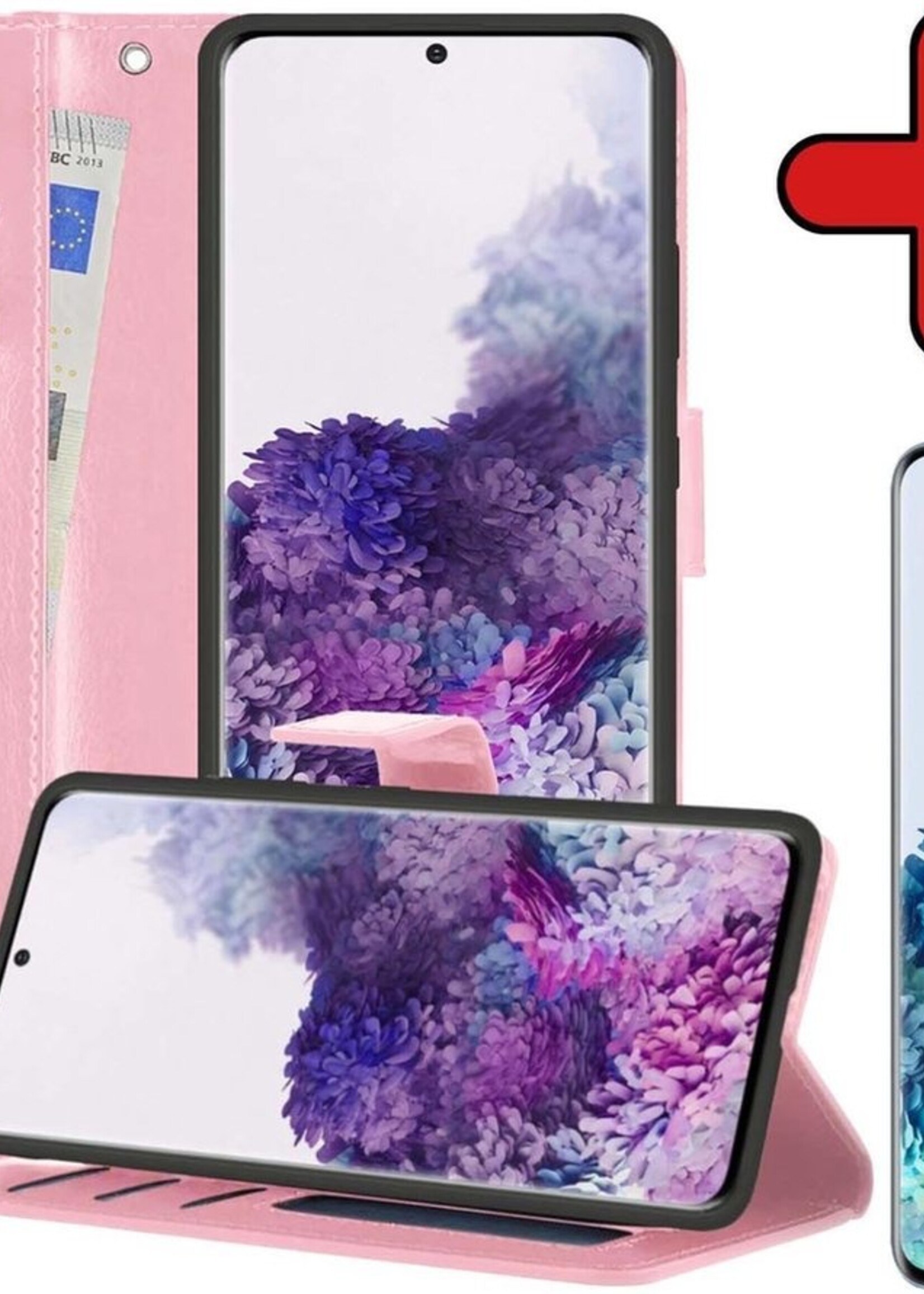 BTH Hoesje Geschikt voor Samsung S20 Plus Hoesje Book Case Hoes Portemonnee Cover Walletcase Met Screenprotector - Hoes Geschikt voor Samsung Galaxy S20 Plus Hoes Bookcase Hoesje - Lichtroze