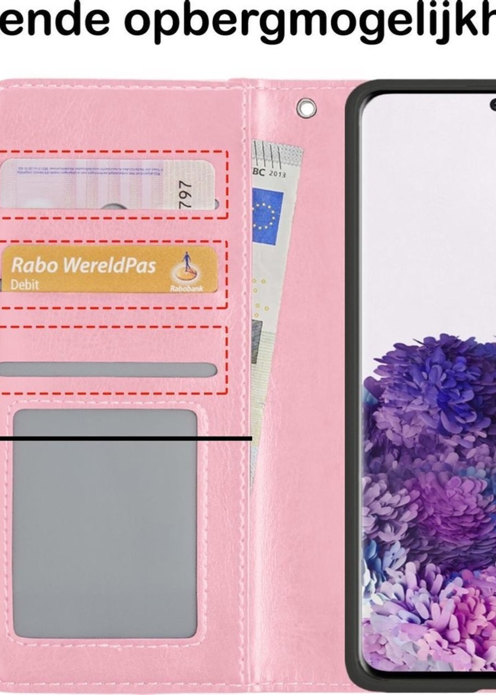 BTH Hoesje Geschikt voor Samsung S20 Plus Hoesje Book Case Hoes Portemonnee Cover Walletcase Met Screenprotector - Hoes Geschikt voor Samsung Galaxy S20 Plus Hoes Bookcase Hoesje - Lichtroze
