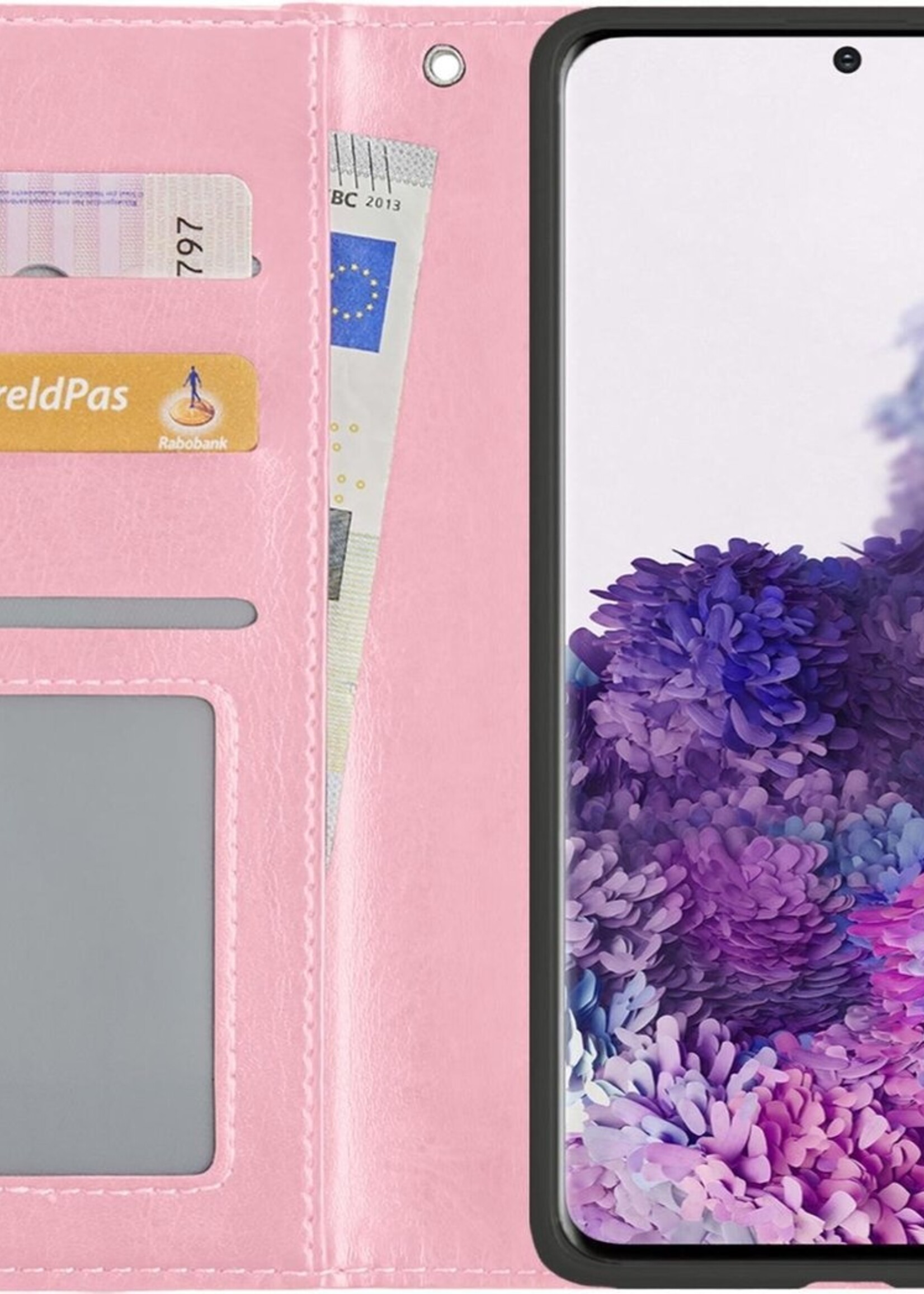 BTH Hoesje Geschikt voor Samsung S20 Plus Hoesje Book Case Hoes Portemonnee Cover Walletcase Met Screenprotector - Hoes Geschikt voor Samsung Galaxy S20 Plus Hoes Bookcase Hoesje - Lichtroze