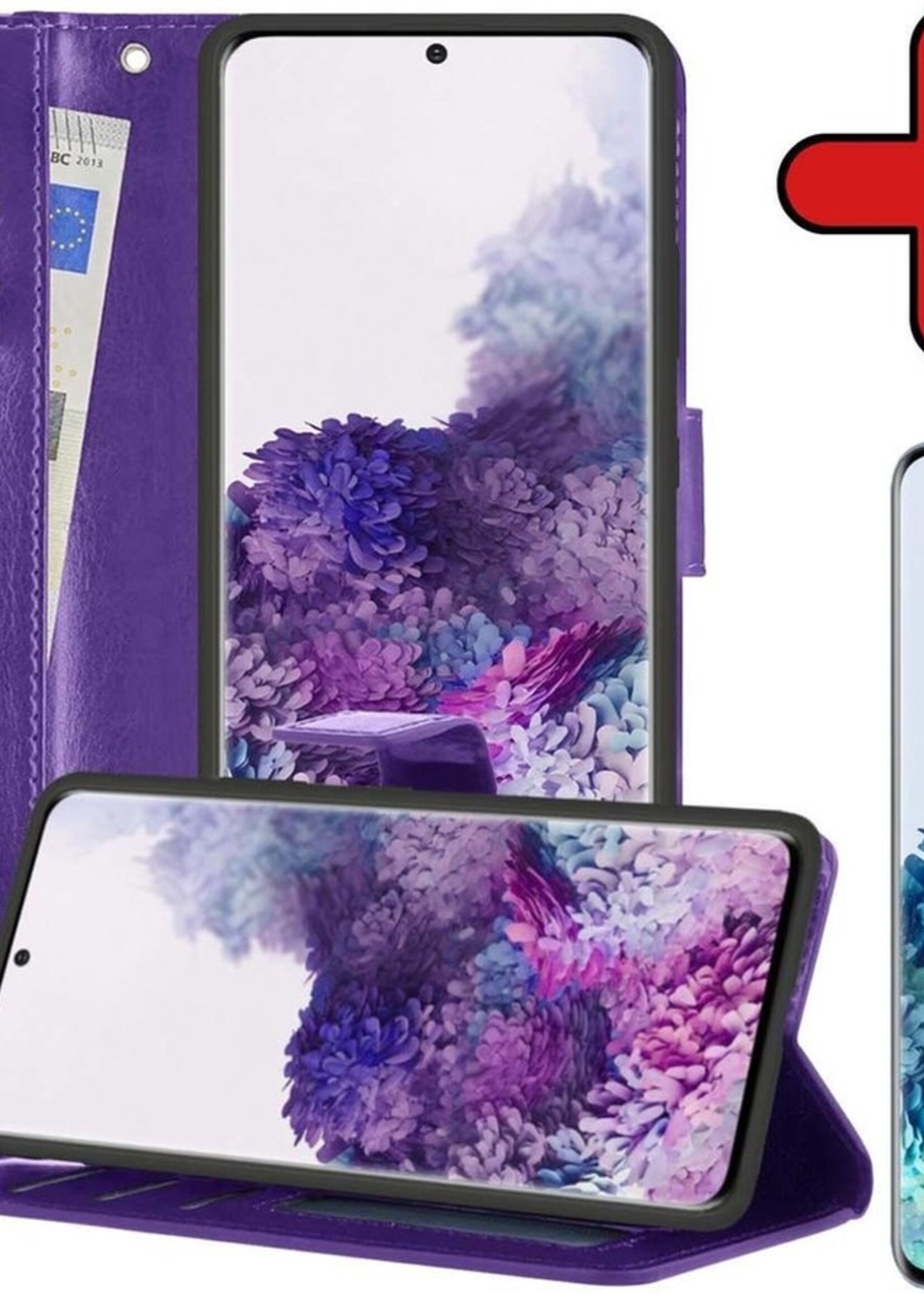 BTH Hoesje Geschikt voor Samsung S20 Plus Hoesje Book Case Hoes Portemonnee Cover Walletcase Met Screenprotector - Hoes Geschikt voor Samsung Galaxy S20 Plus Hoes Bookcase Hoesje - Paars