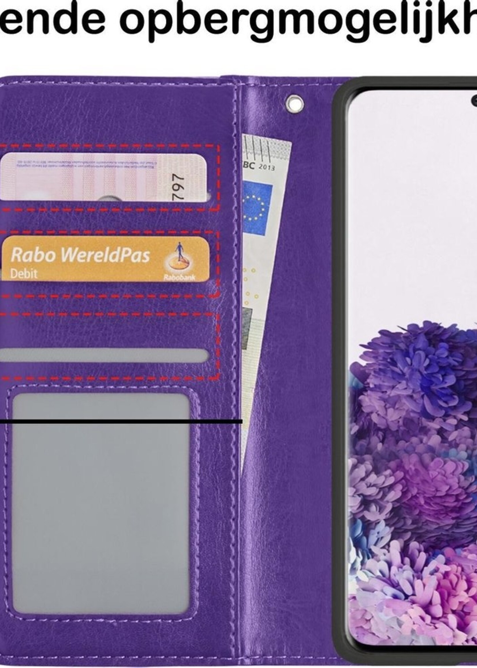 BTH Hoesje Geschikt voor Samsung S20 Plus Hoesje Book Case Hoes Portemonnee Cover Walletcase Met Screenprotector - Hoes Geschikt voor Samsung Galaxy S20 Plus Hoes Bookcase Hoesje - Paars
