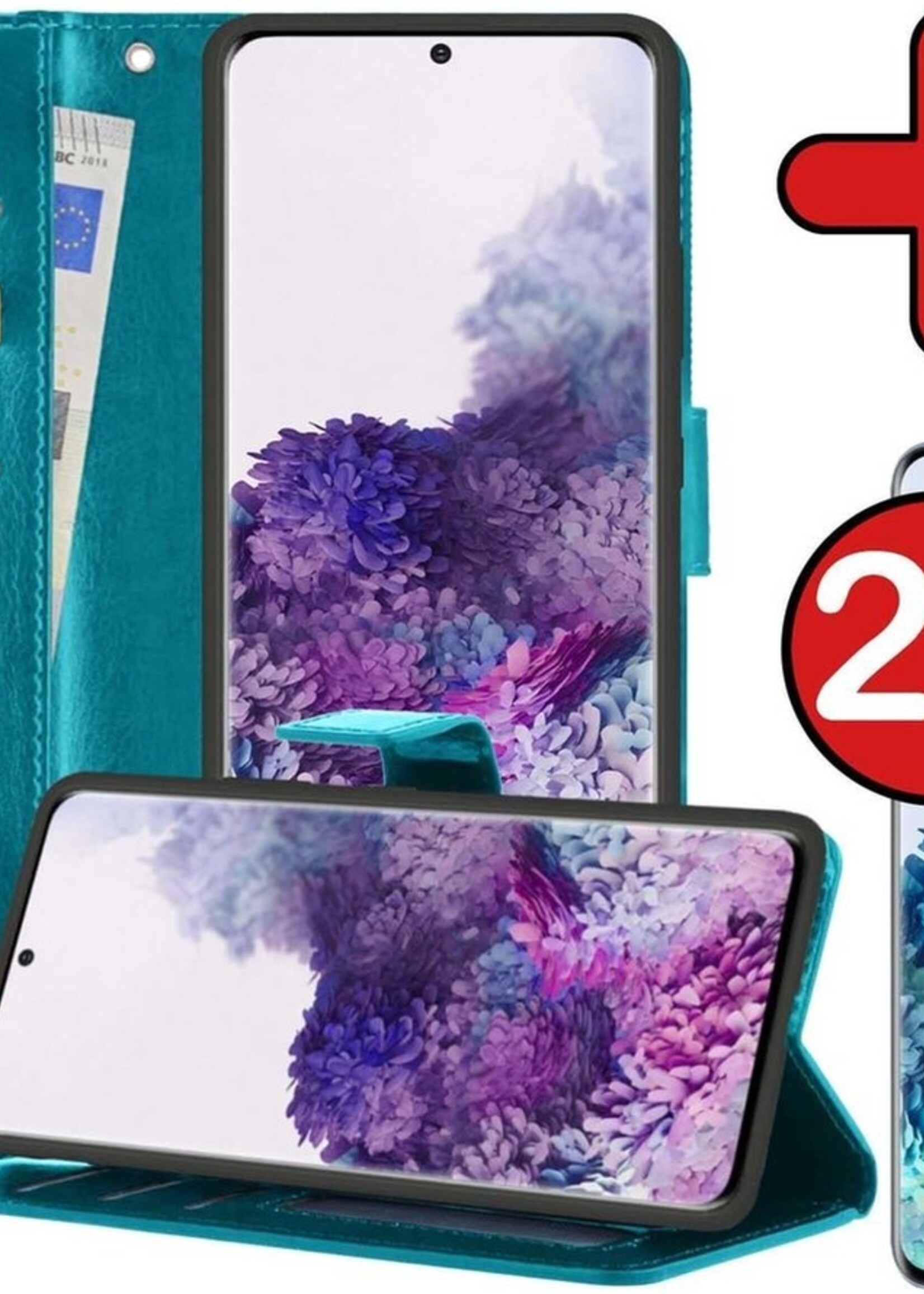BTH Hoesje Geschikt voor Samsung S20 Plus Hoesje Book Case Hoes Portemonnee Cover Walletcase Met 2x Screenprotector - Hoes Geschikt voor Samsung Galaxy S20 Plus Hoes Bookcase Hoesje - Turquoise