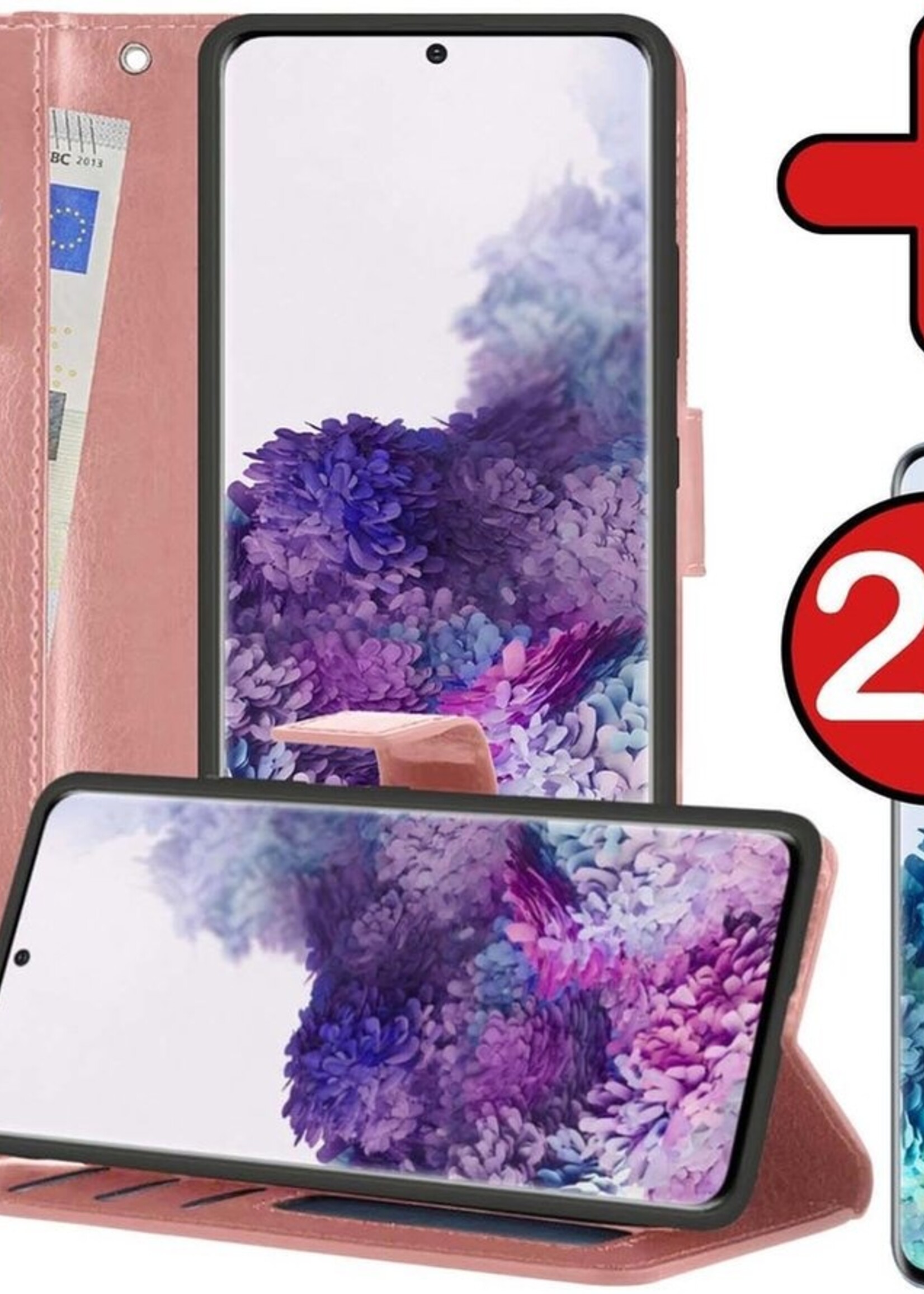 BTH Hoesje Geschikt voor Samsung S20 Plus Hoesje Book Case Hoes Portemonnee Cover Walletcase Met 2x Screenprotector - Hoes Geschikt voor Samsung Galaxy S20 Plus Hoes Bookcase Hoesje - Rosé goud