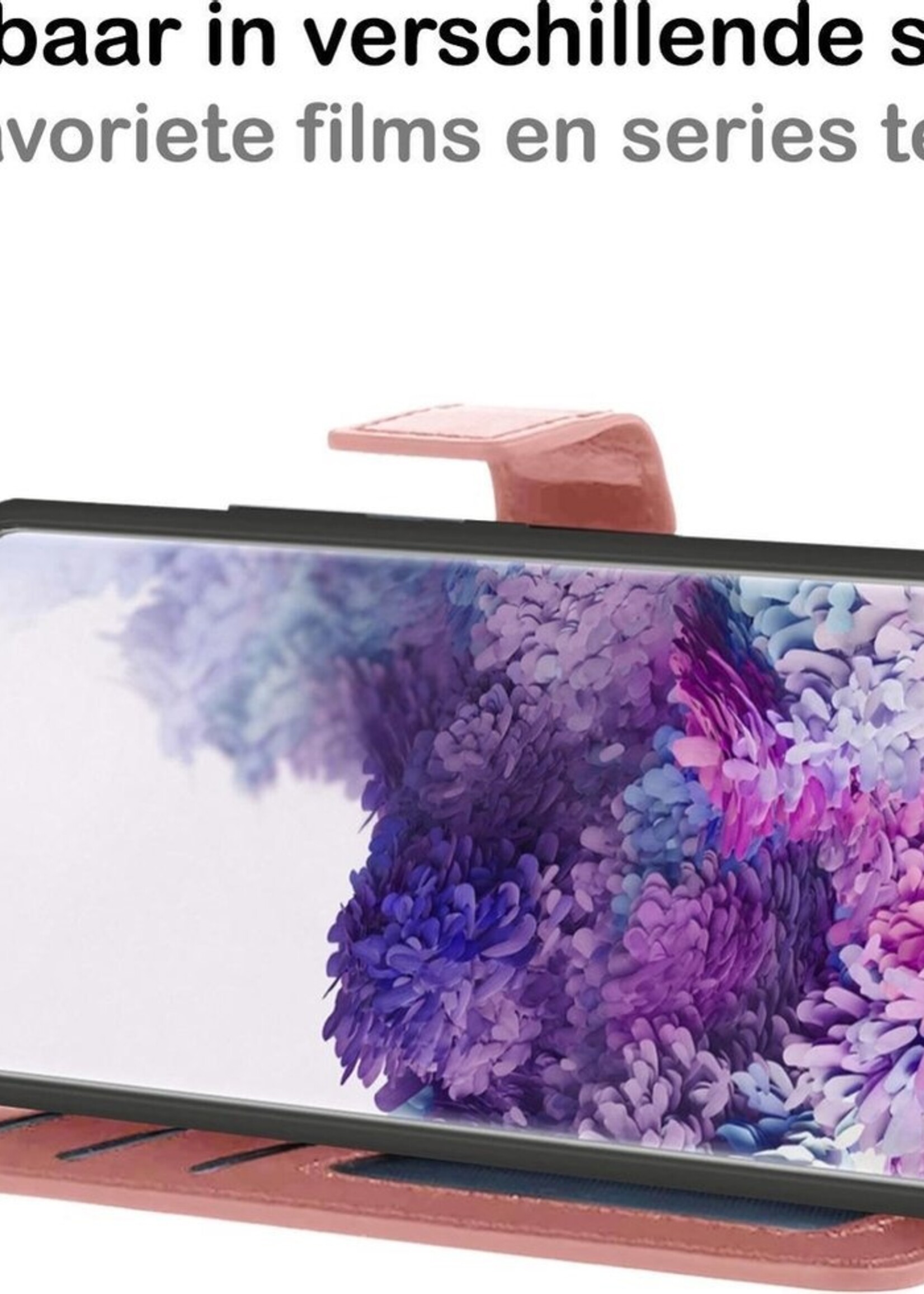 BTH Hoesje Geschikt voor Samsung S20 Plus Hoesje Book Case Hoes Portemonnee Cover Walletcase Met 2x Screenprotector - Hoes Geschikt voor Samsung Galaxy S20 Plus Hoes Bookcase Hoesje - Rosé goud