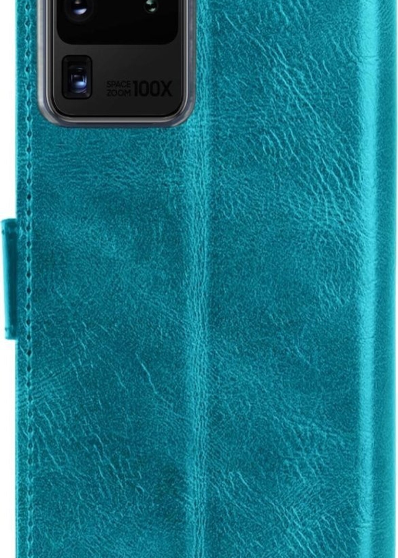 BTH Hoesje Geschikt voor Samsung S20 Ultra Hoesje Book Case Hoes Portemonnee Cover Walletcase Met Screenprotector - Hoes Geschikt voor Samsung Galaxy S20 Ultra Hoes Bookcase Hoesje - Turquoise