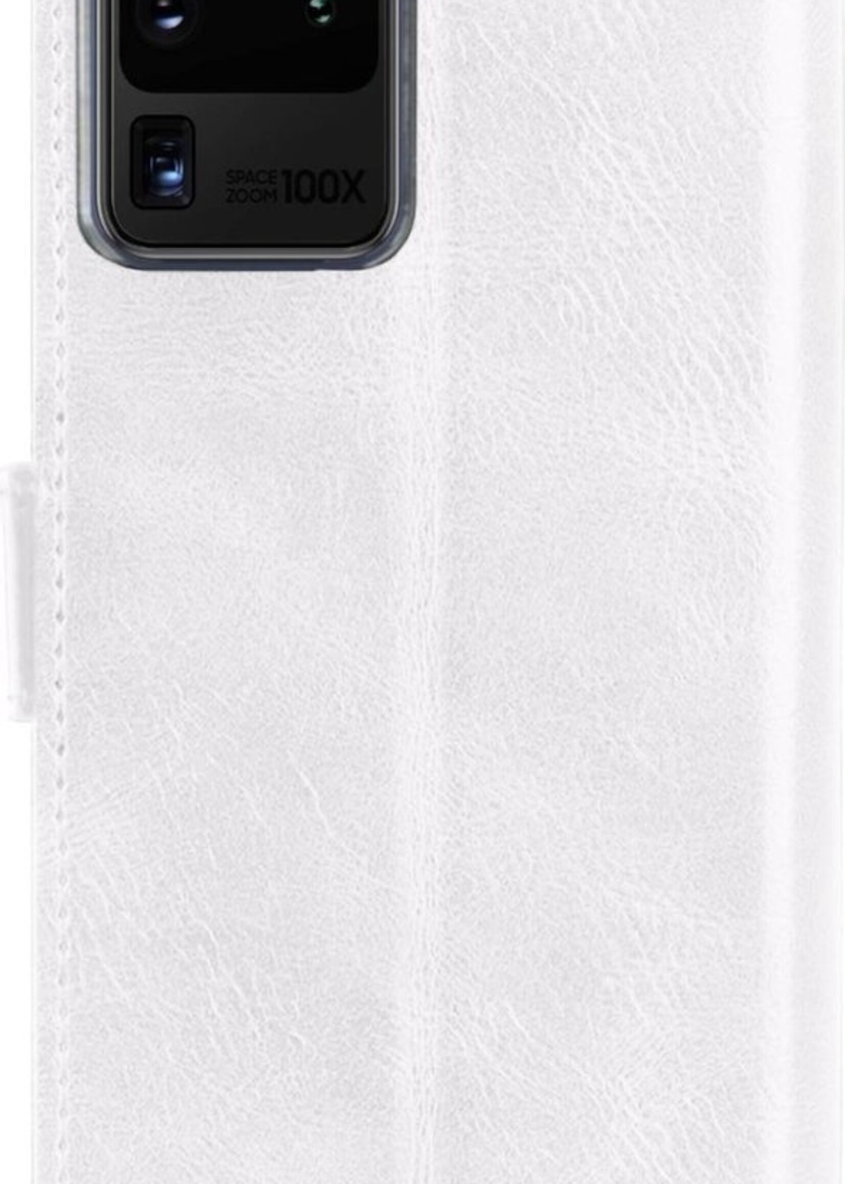 BTH Hoesje Geschikt voor Samsung S20 Ultra Hoesje Book Case Hoes Portemonnee Cover Walletcase Met Screenprotector - Hoes Geschikt voor Samsung Galaxy S20 Ultra Hoes Bookcase Hoesje - Wit