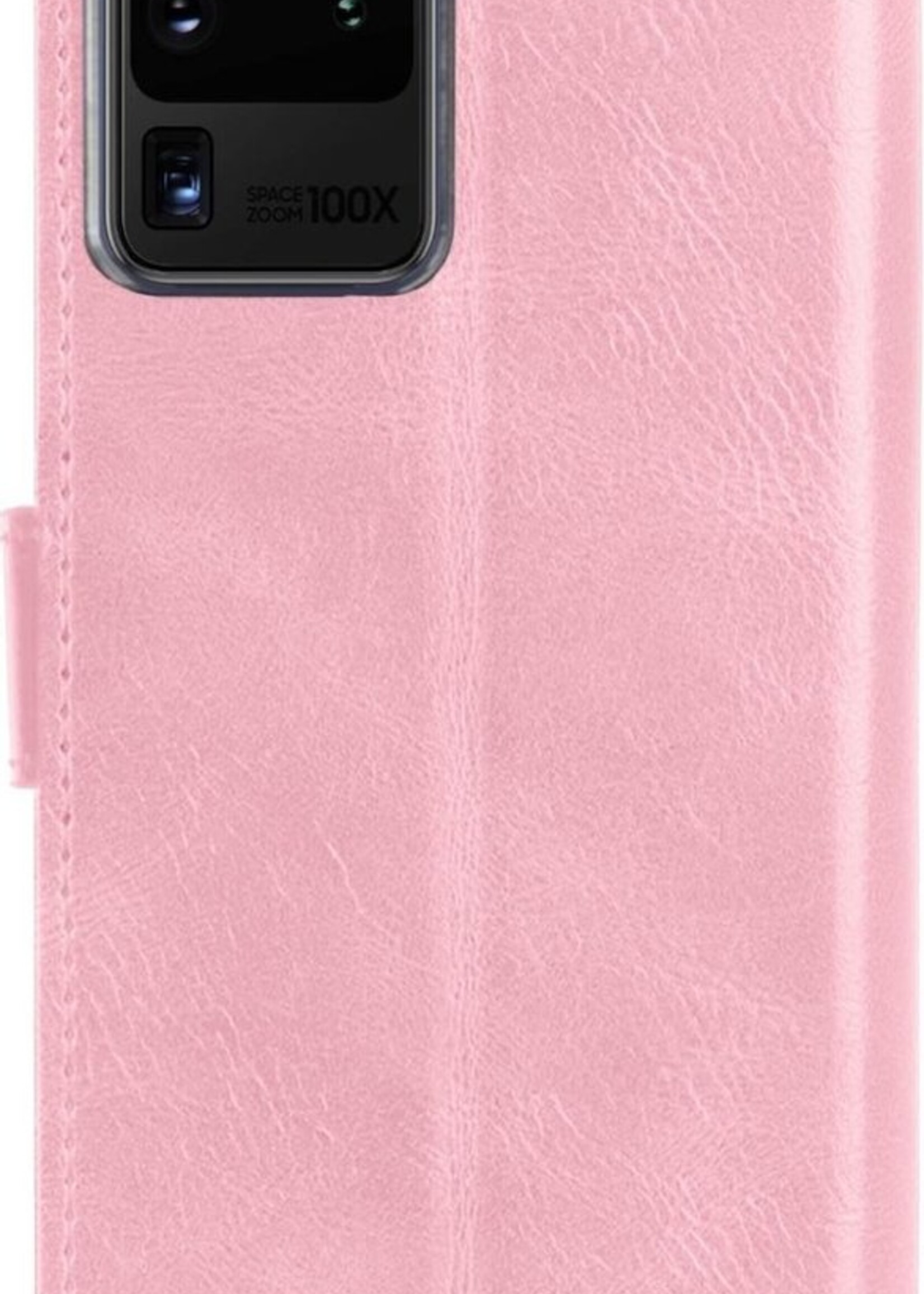 BTH Hoesje Geschikt voor Samsung S20 Ultra Hoesje Book Case Hoes Portemonnee Cover Walletcase Met Screenprotector - Hoes Geschikt voor Samsung Galaxy S20 Ultra Hoes Bookcase Hoesje - Lichtroze