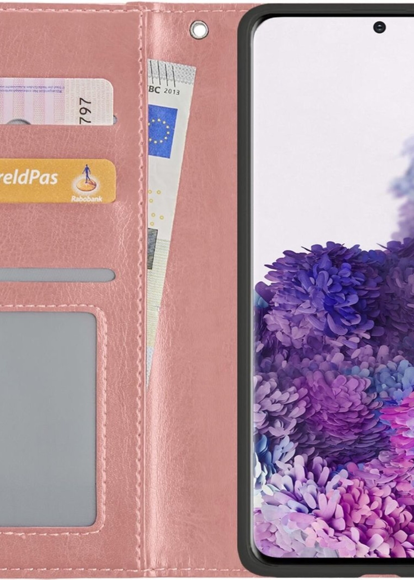BTH Hoesje Geschikt voor Samsung S20 Ultra Hoesje Book Case Hoes Portemonnee Cover Walletcase Met Screenprotector - Hoes Geschikt voor Samsung Galaxy S20 Ultra Hoes Bookcase Hoesje - Rosé goud