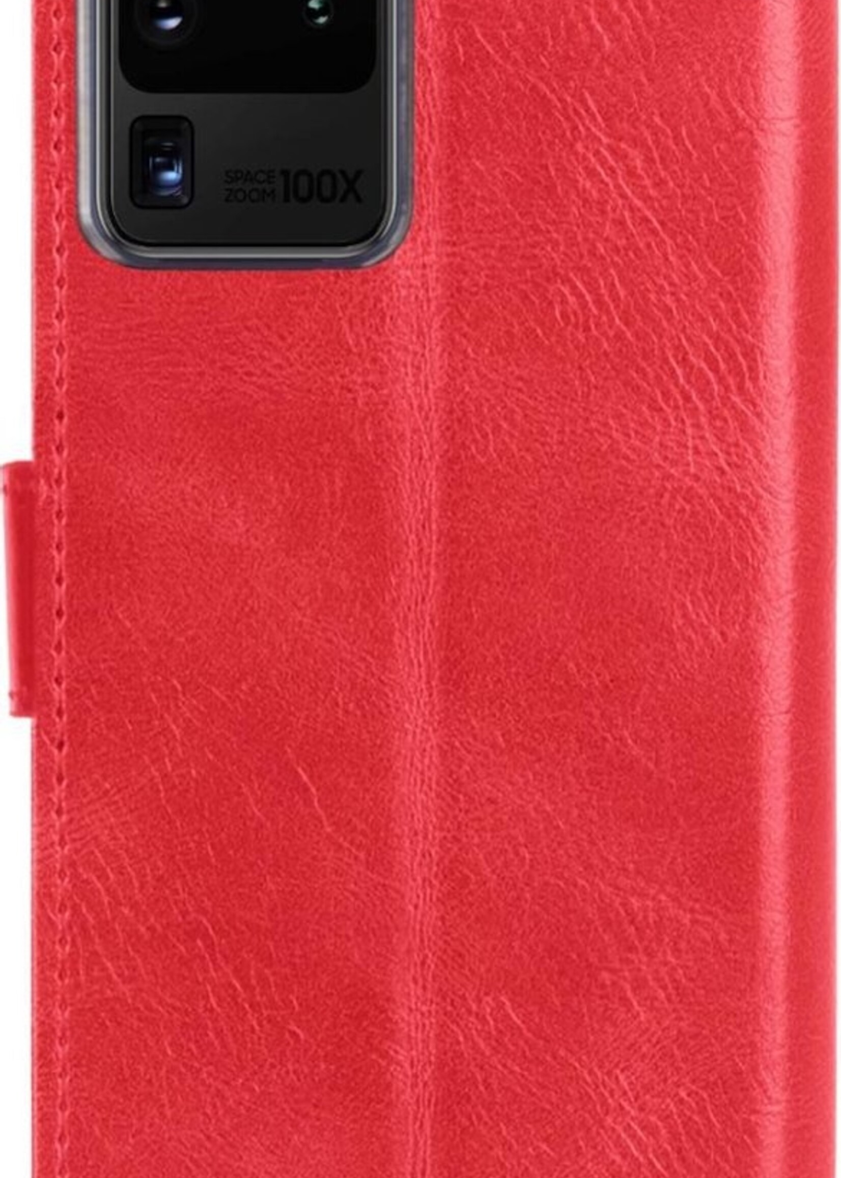 BTH Hoesje Geschikt voor Samsung S20 Ultra Hoesje Book Case Hoes Portemonnee Cover Walletcase Met 2x Screenprotector - Hoes Geschikt voor Samsung Galaxy S20 Ultra Hoes Bookcase Hoesje - Rood