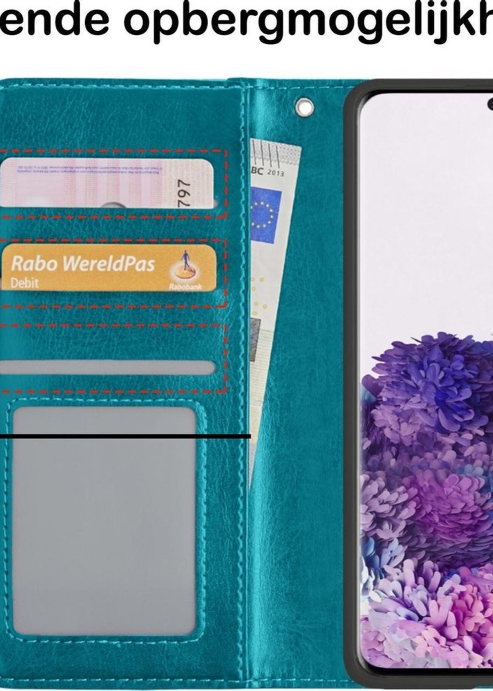 BTH Hoesje Geschikt voor Samsung S20 Ultra Hoesje Book Case Hoes Portemonnee Cover Walletcase Met 2x Screenprotector - Hoes Geschikt voor Samsung Galaxy S20 Ultra Hoes Bookcase Hoesje - Turquoise