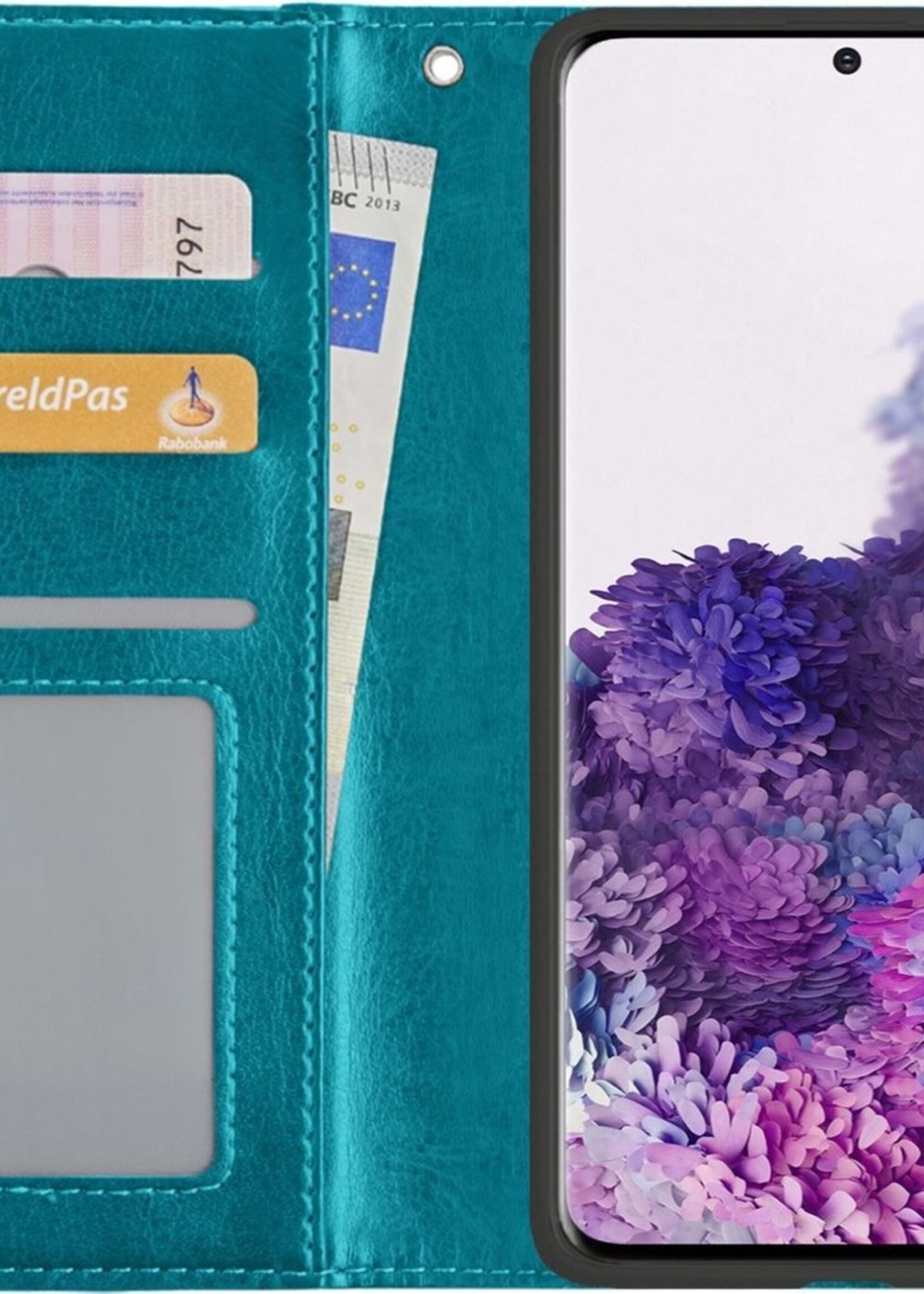BTH Hoesje Geschikt voor Samsung S20 Ultra Hoesje Book Case Hoes Portemonnee Cover Walletcase Met 2x Screenprotector - Hoes Geschikt voor Samsung Galaxy S20 Ultra Hoes Bookcase Hoesje - Turquoise
