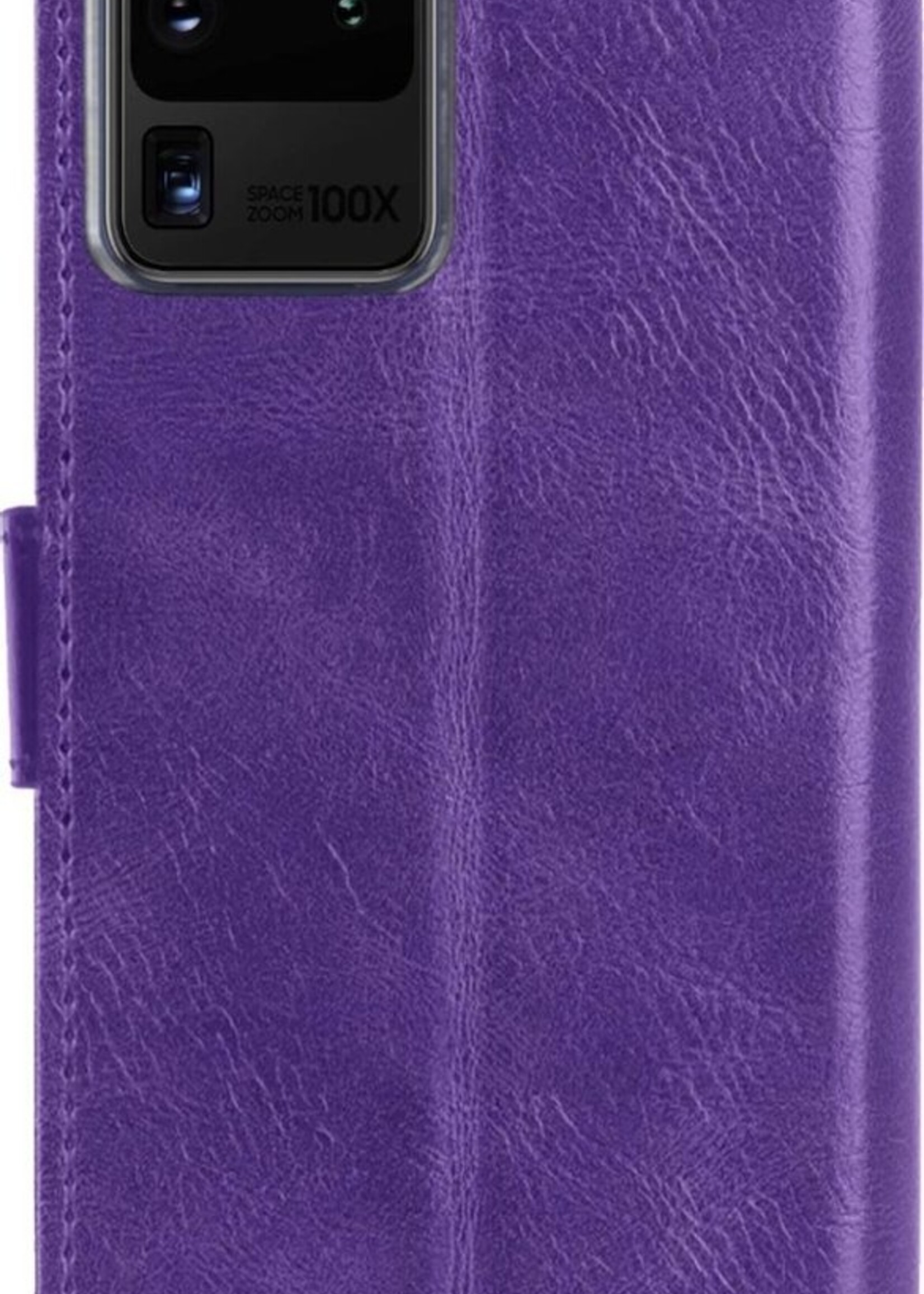 BTH Hoesje Geschikt voor Samsung S20 Ultra Hoesje Book Case Hoes Portemonnee Cover Walletcase Met 2x Screenprotector - Hoes Geschikt voor Samsung Galaxy S20 Ultra Hoes Bookcase Hoesje - Paars