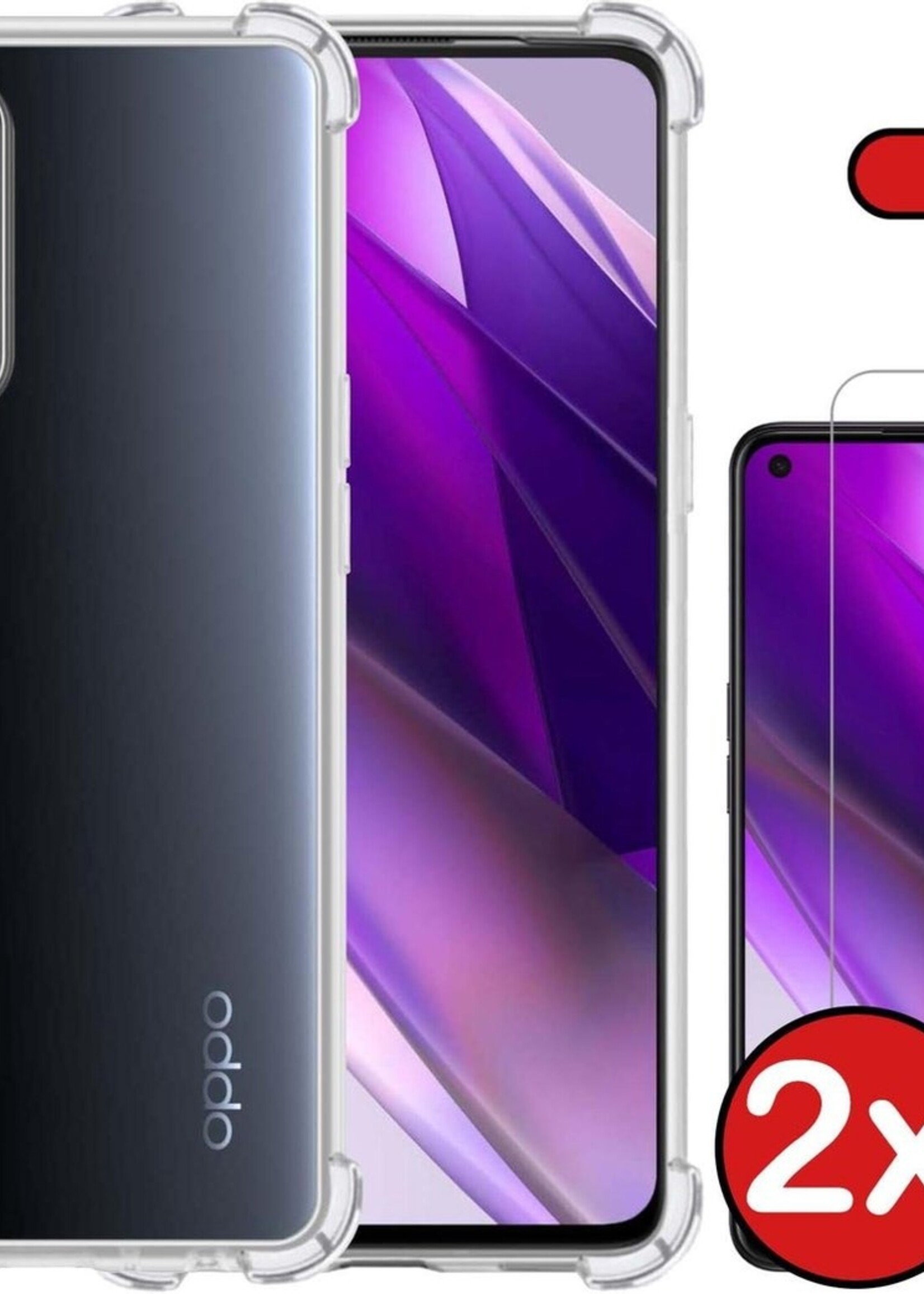 BTH Hoesje Geschikt voor OPPO Find X3 Lite Hoesje Siliconen Shock Proof Case Hoes Met 2x Screenprotector - Hoes Geschikt voor OPPO X3 Lite Hoes Cover Case Shockproof - Transparant
