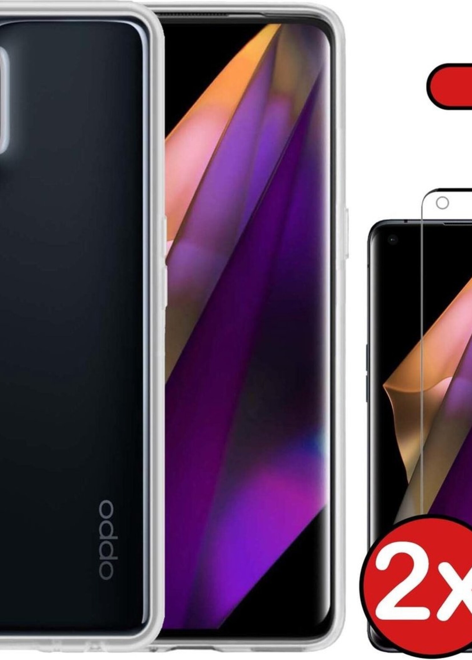 BTH Hoesje Geschikt voor OPPO Find X3 Pro Hoesje Siliconen Case Hoes Met 2x Screenprotector - Hoes Geschikt voor OPPO X3 Pro Hoes Cover Case - Transparant