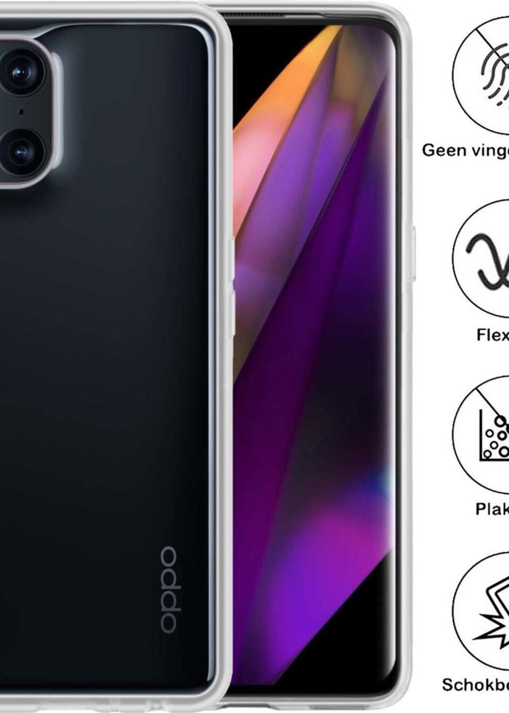 BTH Hoesje Geschikt voor OPPO Find X3 Pro Hoesje Siliconen Case Hoes Met 2x Screenprotector - Hoes Geschikt voor OPPO X3 Pro Hoes Cover Case - Transparant