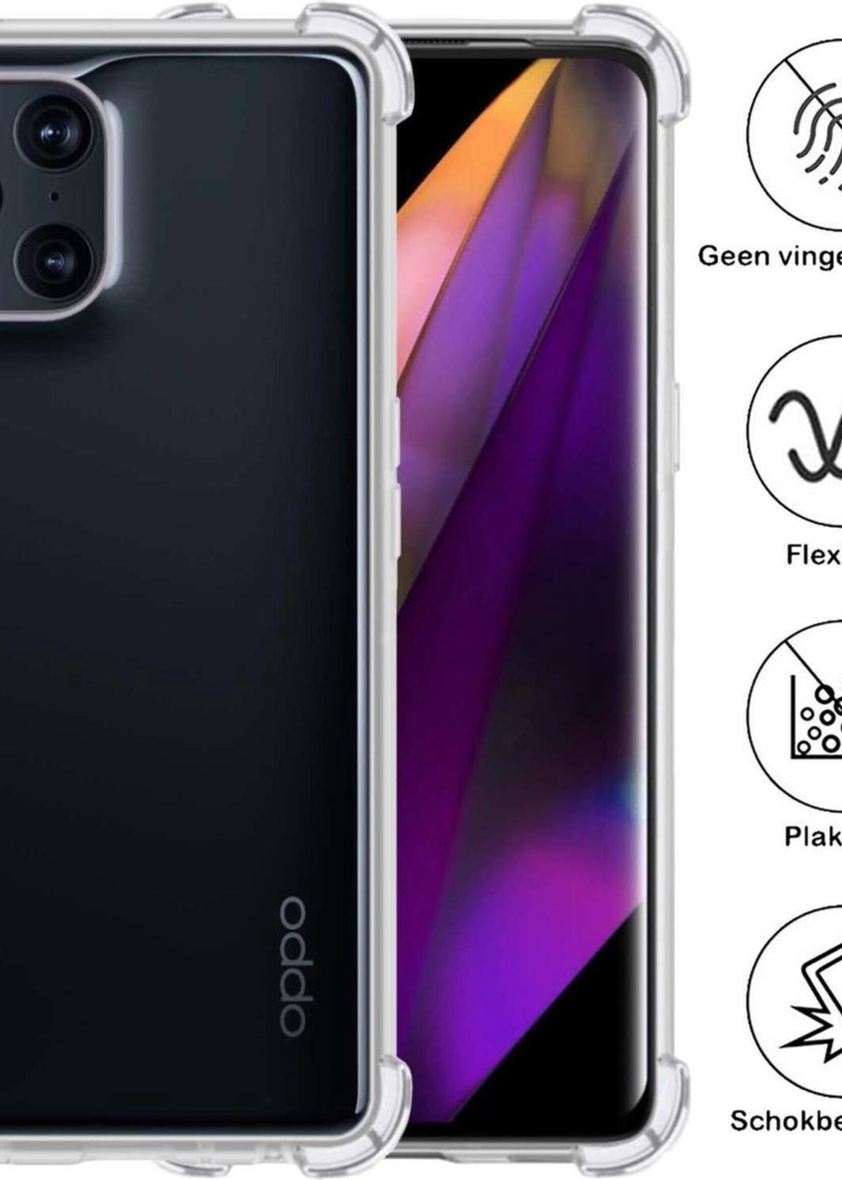 BTH Hoesje Geschikt voor OPPO Find X3 Pro Hoesje Siliconen Shock Proof Case Hoes Met Screenprotector - Hoes Geschikt voor OPPO X3 Pro Hoes Cover Case Shockproof - Transparant