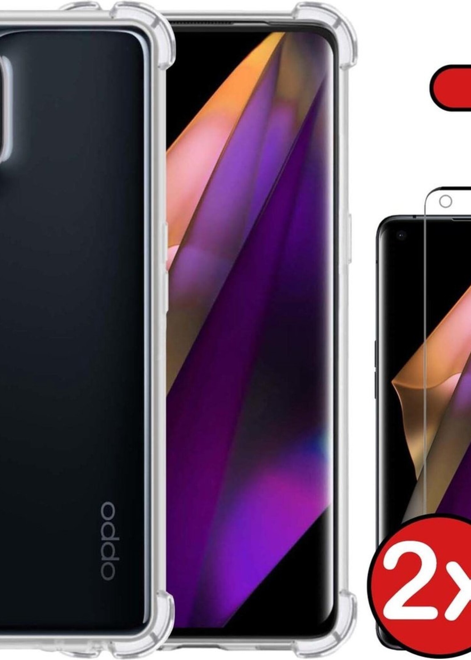 BTH Hoesje Geschikt voor OPPO Find X3 Pro Hoesje Siliconen Shock Proof Case Hoes Met 2x Screenprotector - Hoes Geschikt voor OPPO X3 Pro Hoes Cover Case Shockproof - Transparant