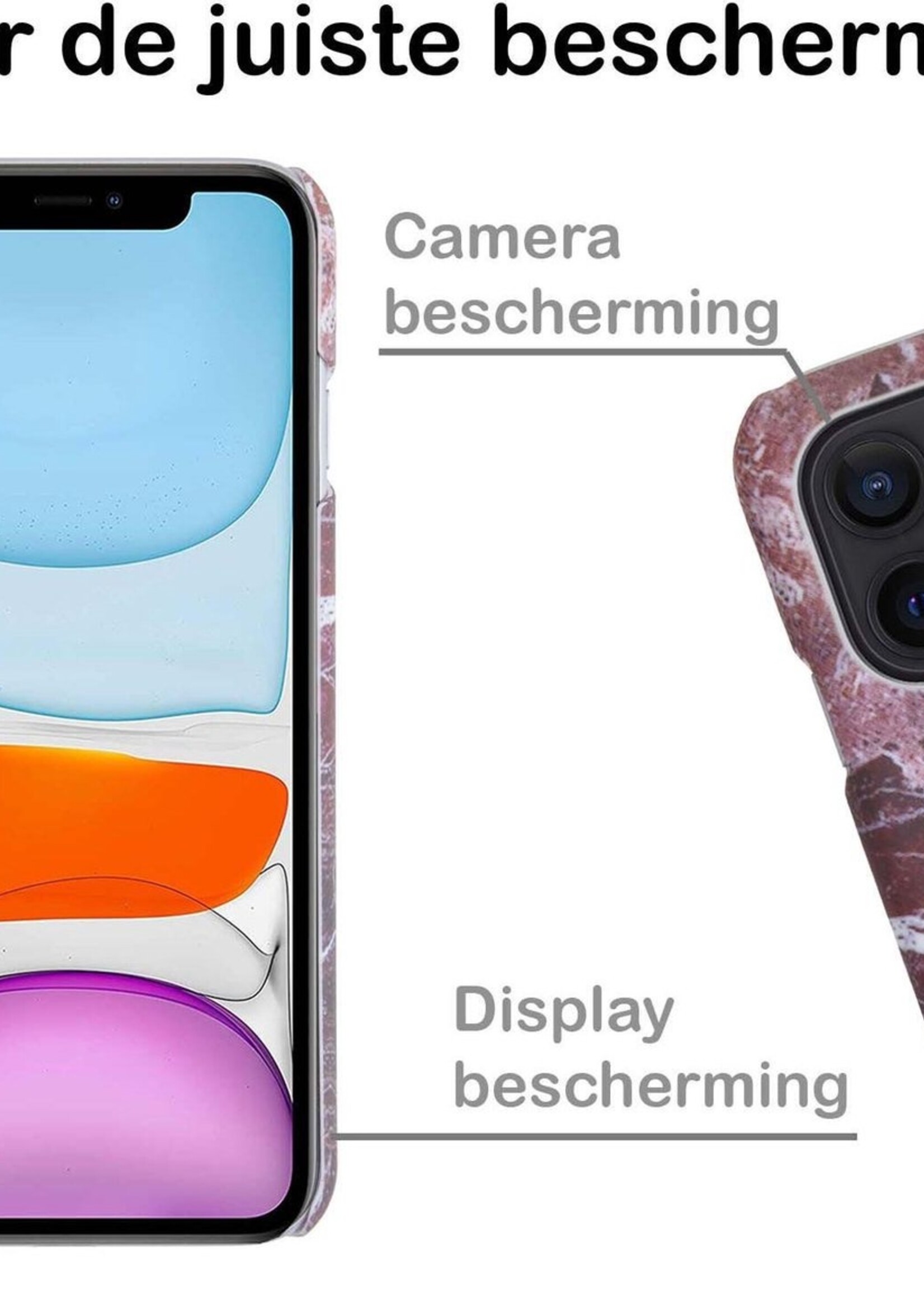 BTH Hoesje Geschikt voor iPhone 11 Hoesje Marmer Hardcover Fashion Case Hoes - Hoes Geschikt voor iPhone 11 Marmer Hoesje Hardcase Back Cover - Rood