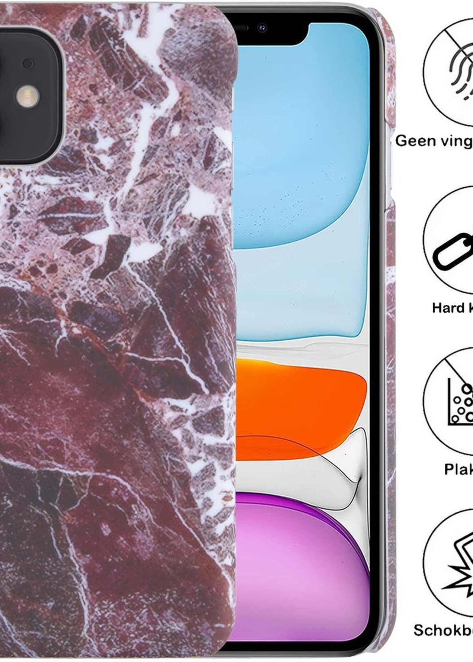BTH Hoesje Geschikt voor iPhone 11 Hoesje Marmer Hardcover Fashion Case Hoes - Hoes Geschikt voor iPhone 11 Marmer Hoesje Hardcase Back Cover - Rood