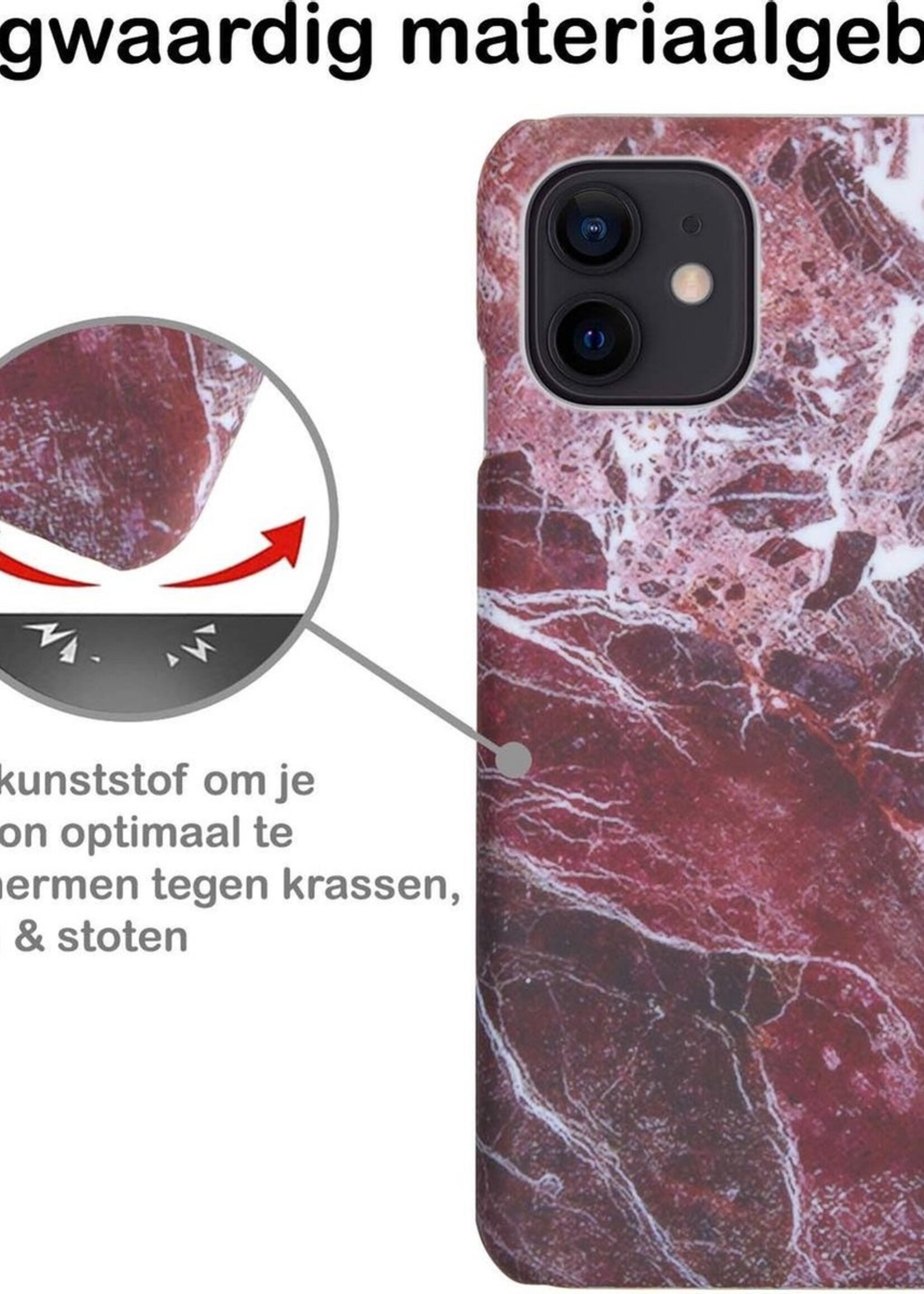 BTH Hoesje Geschikt voor iPhone 11 Hoesje Marmer Hardcover Fashion Case Hoes - Hoes Geschikt voor iPhone 11 Marmer Hoesje Hardcase Back Cover - Rood
